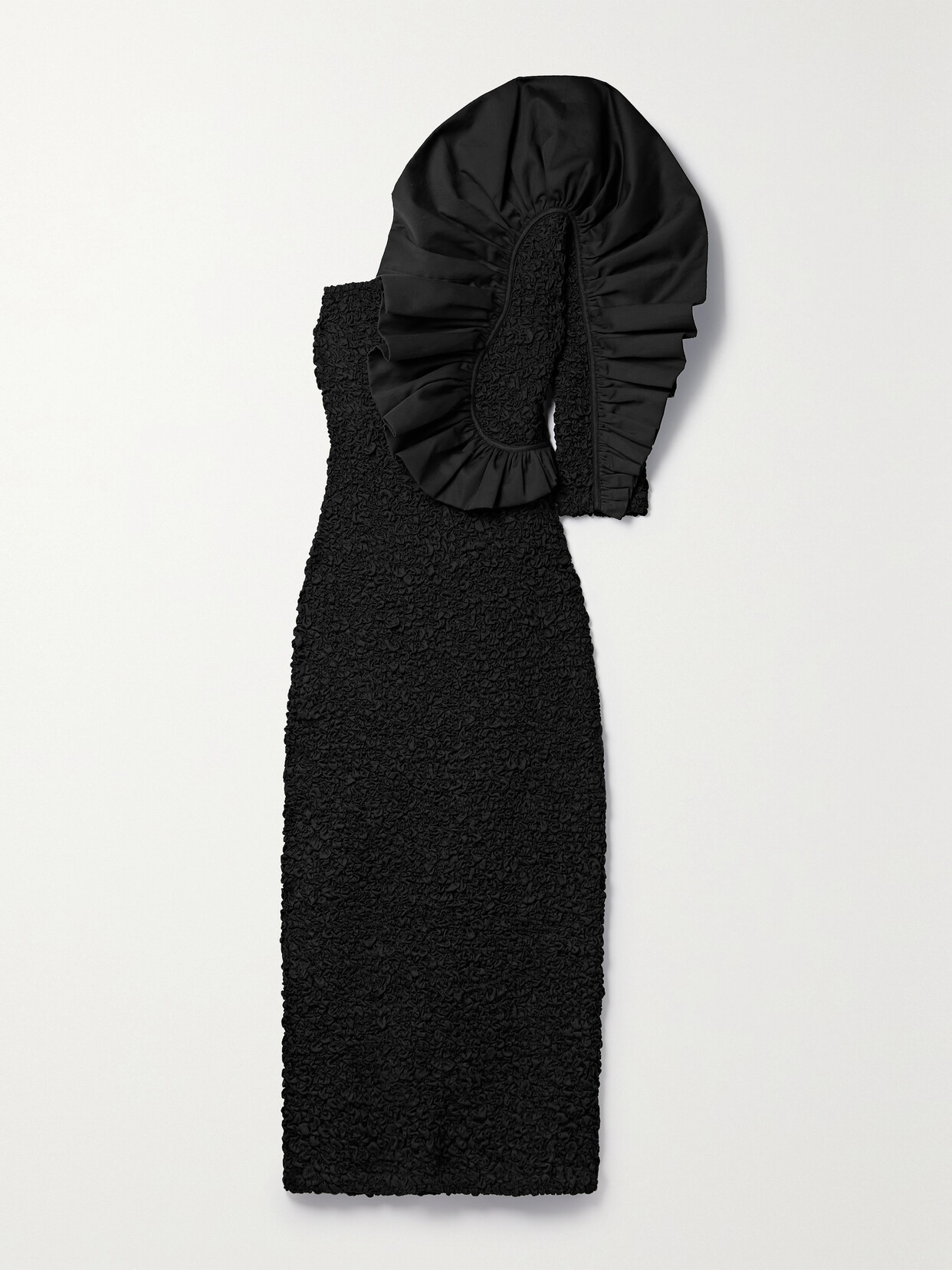 Mara Hoffman - Evelyn One-sleeve Ruffled Poplin-trimmed Popcorn Organic Cotton-jersey Midi Dress - Black