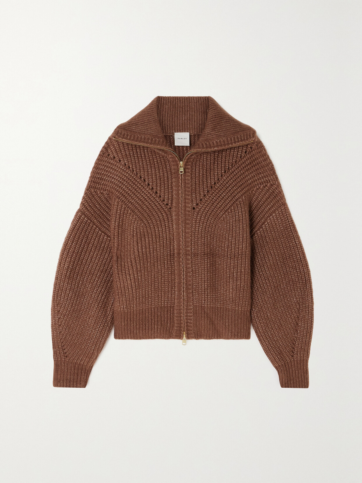 Shop Varley Putney Ribbed-knit Jacket In Brown