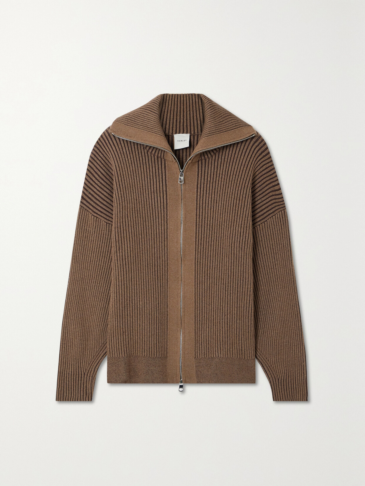 Varley Orly Ribbed-knit Jacket In Brown