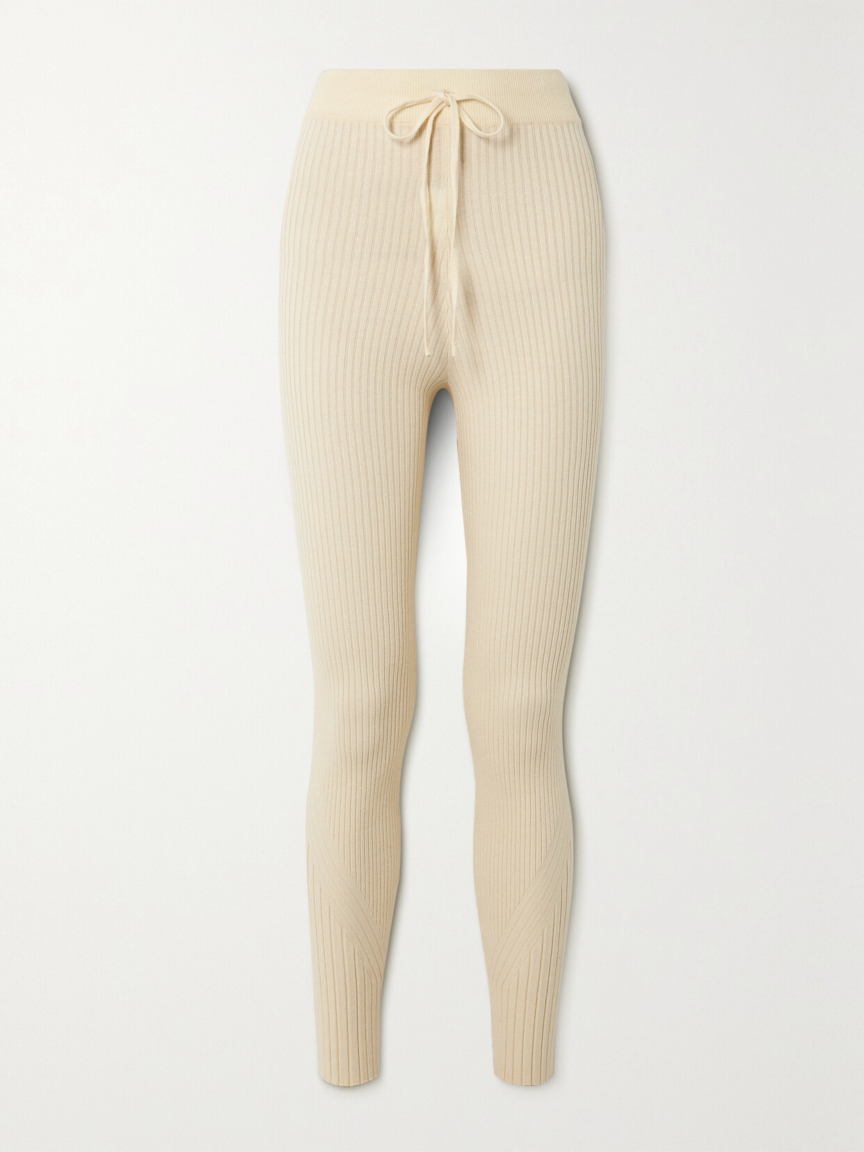 Shop Varley Mocado Ribbed-knit Leggings In Cream