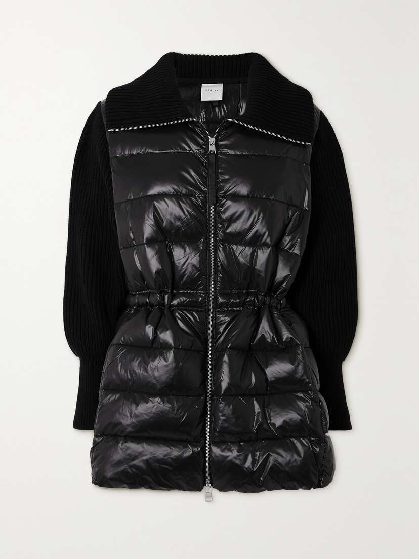 Varley Arlen Ribbed-knit And Quilted Glossed-shell Jacket