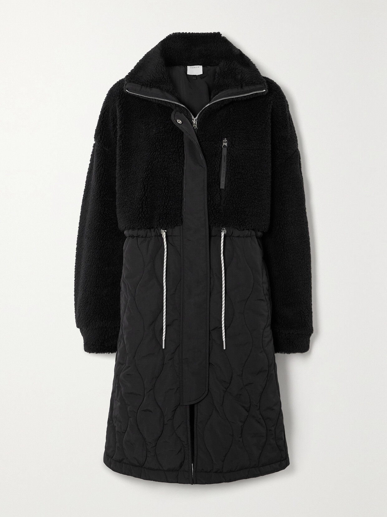 Shop Varley Walsh Paneled Fleece And Quilted Shell Coat In Black