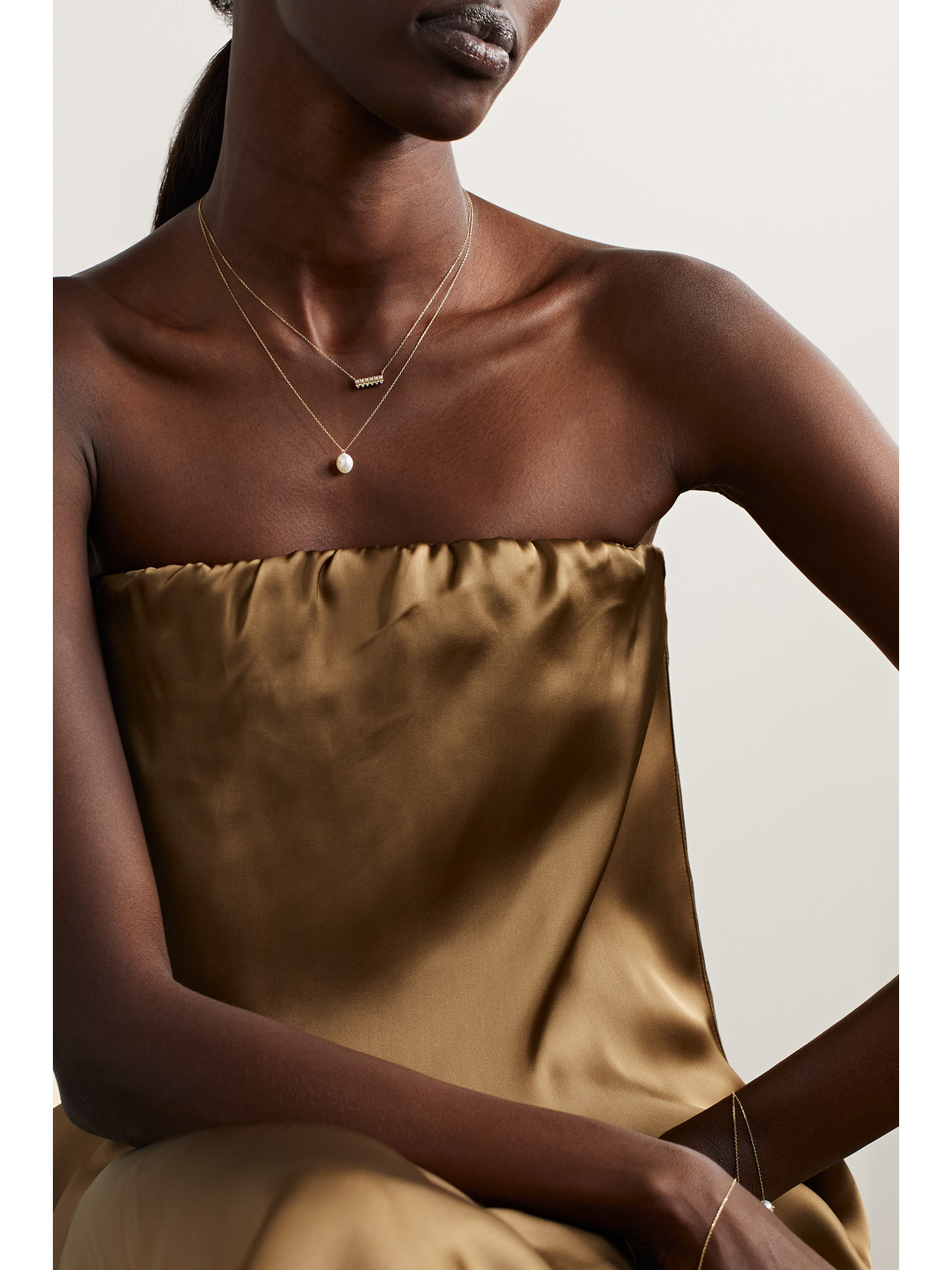 Mateo 14-karat Gold, Pearl And Diamond Necklace In Off-white
