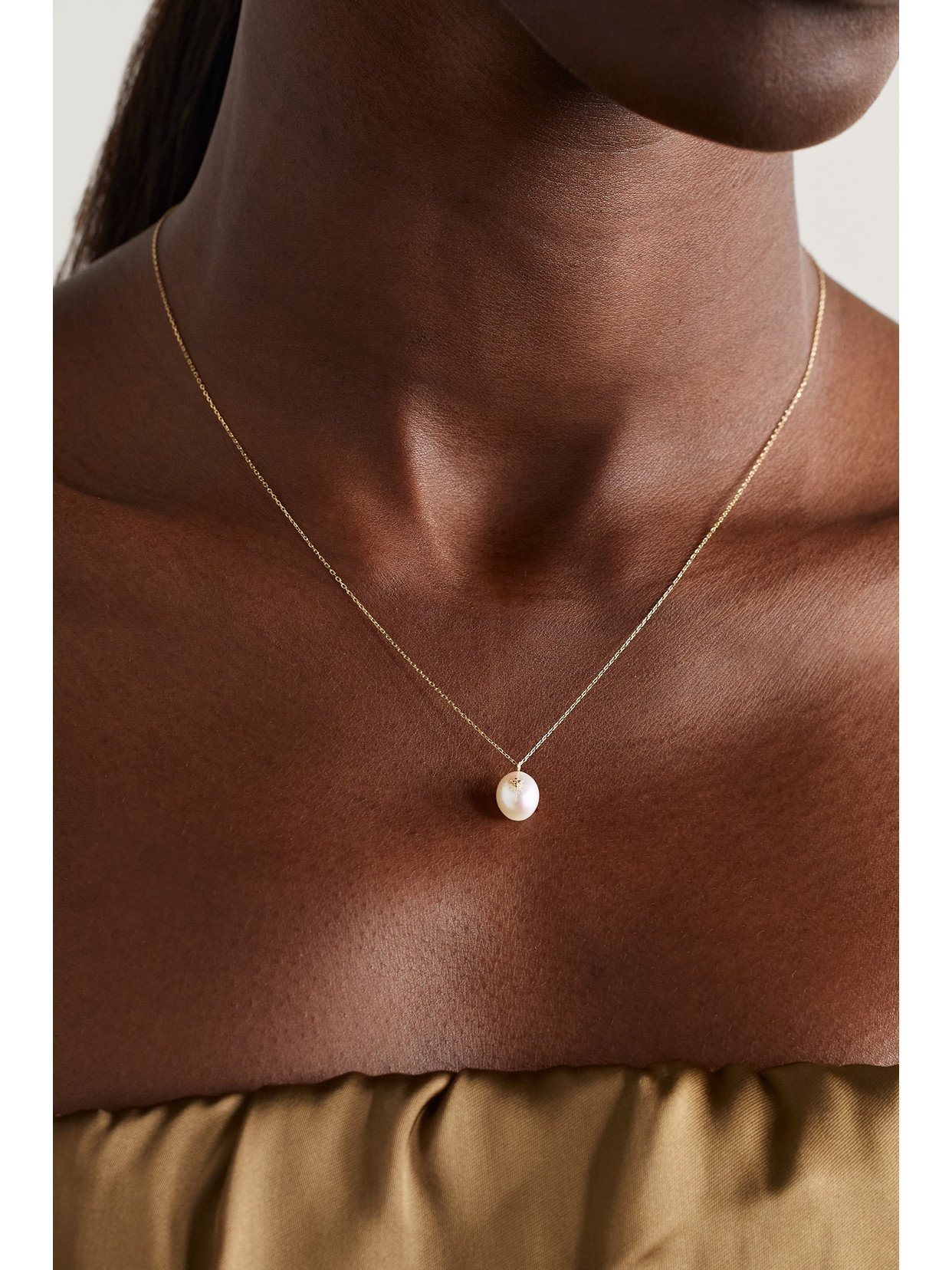 Shop Mateo 14-karat Gold, Pearl And Diamond Necklace In Off-white