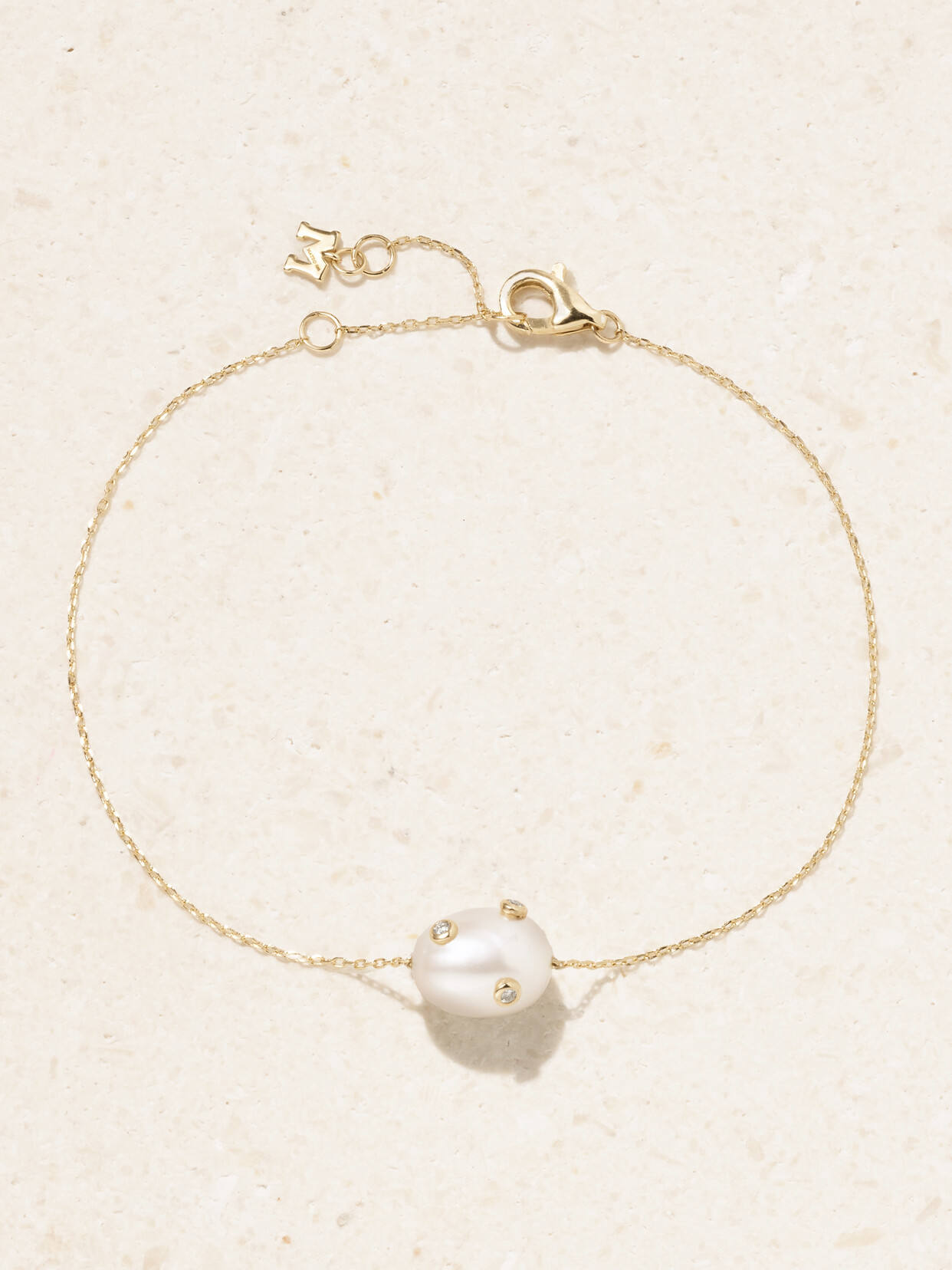 Mateo 14-karat Gold, Pearl And Diamond Bracelet In Off-white