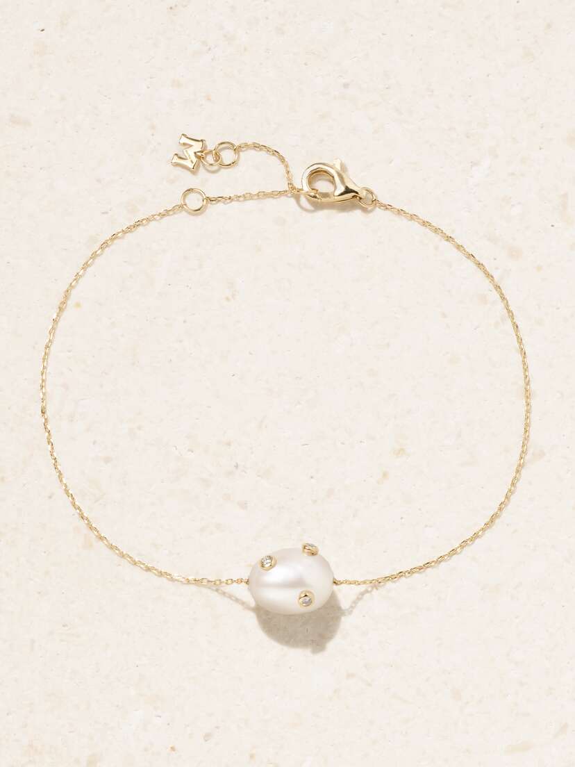 Mateo 14-karat Gold, Pearl And Diamond Bracelet