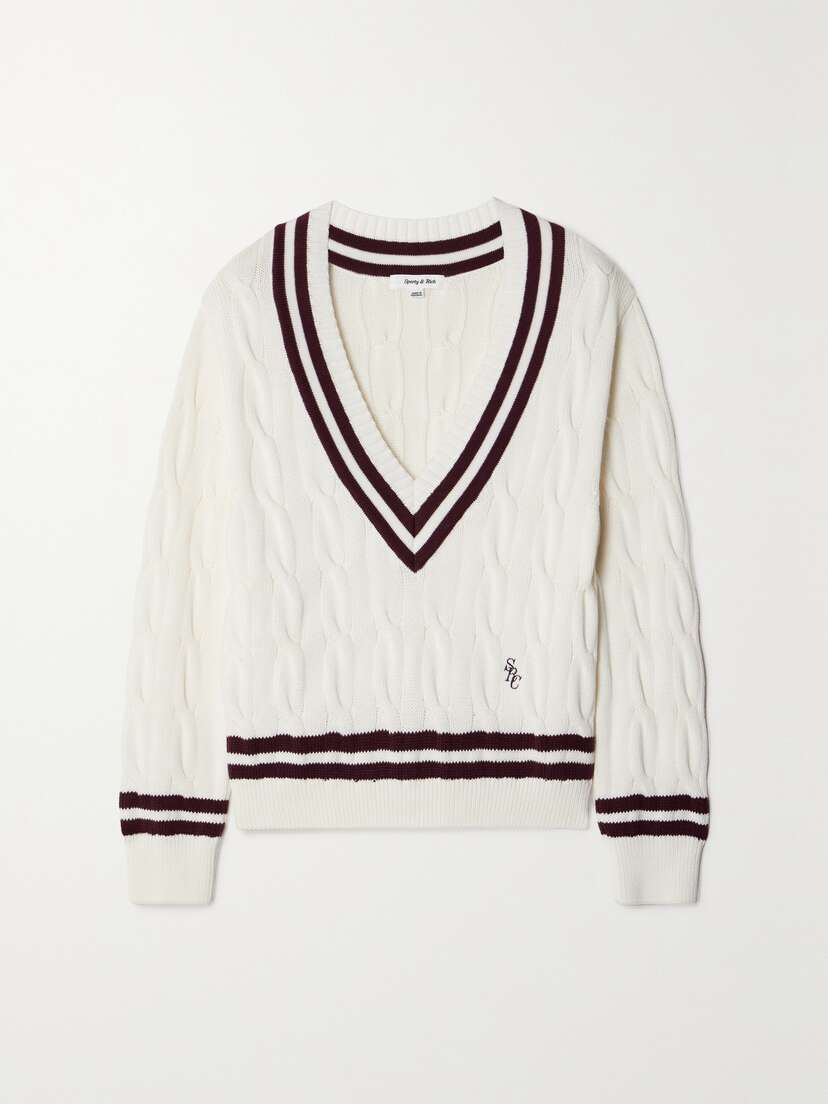 Sporty & Rich Striped Cable-knit Cotton Sweater