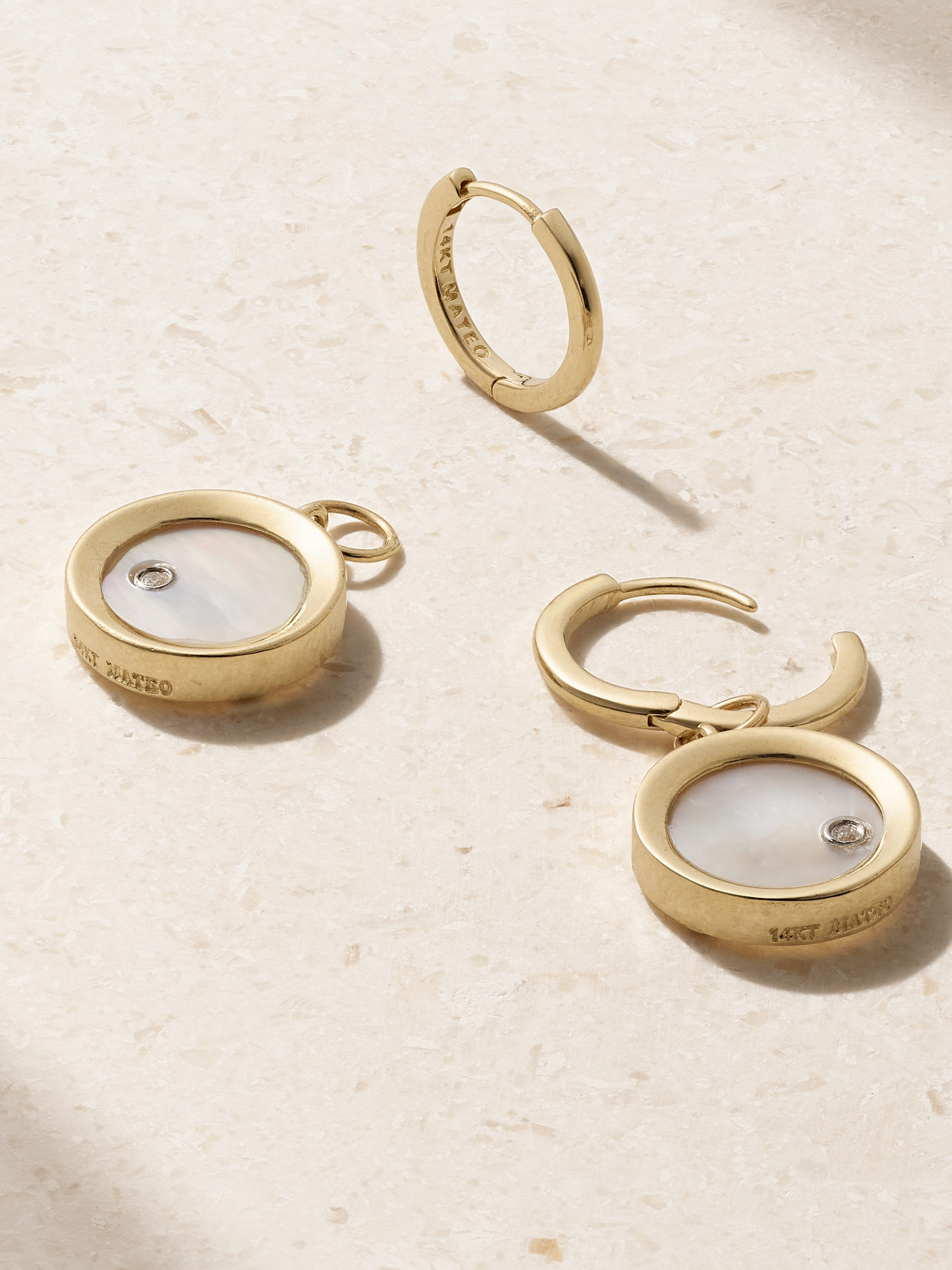 Mateo Convertible 14-karat Gold, Mother-of-pearl And Diamond Hoop Earrings In White