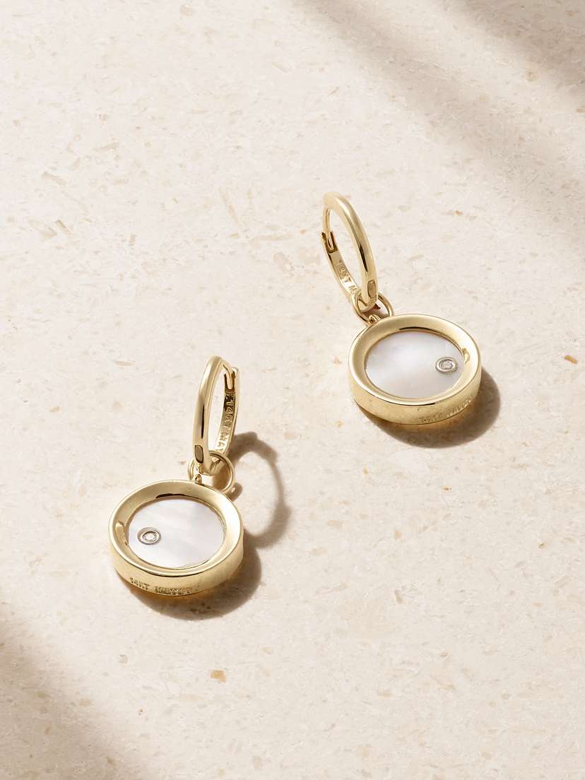 Mateo Convertible 14-karat Gold, Mother-of-pearl And Diamond Hoop Earrings