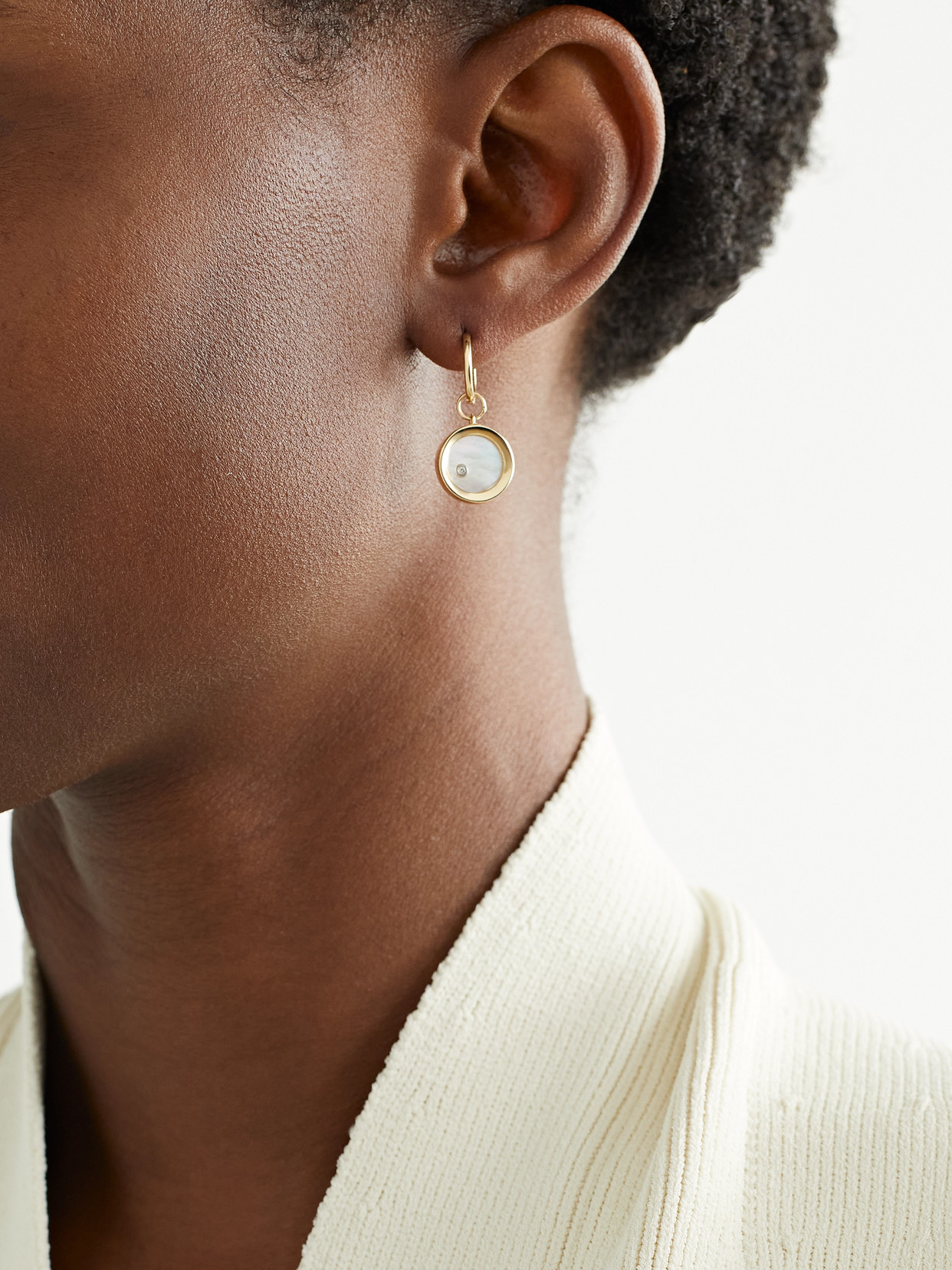 Mateo Convertible 14-karat Gold, Mother-of-pearl And Diamond Hoop Earrings In White