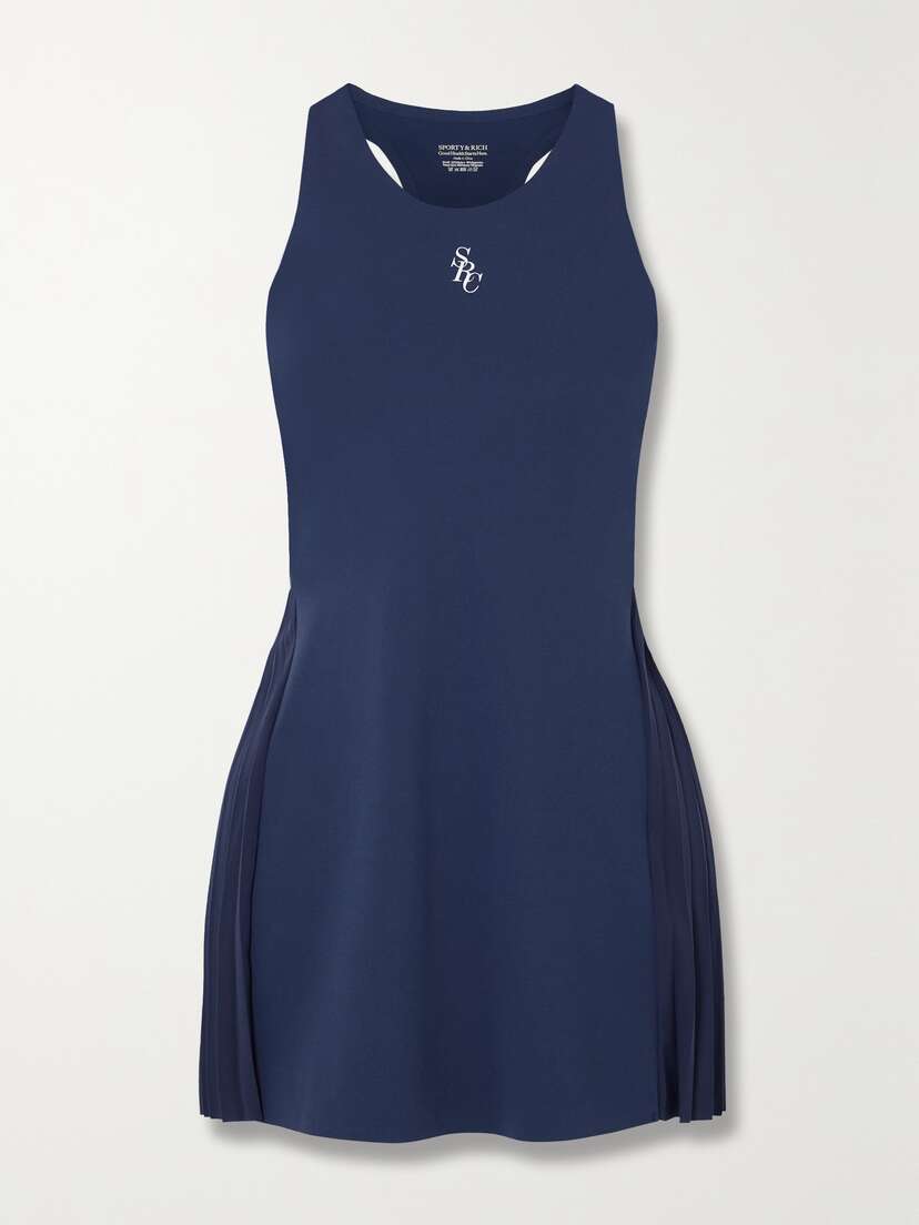 Sporty & Rich Pleated Printed Stretch Tennis Dress
