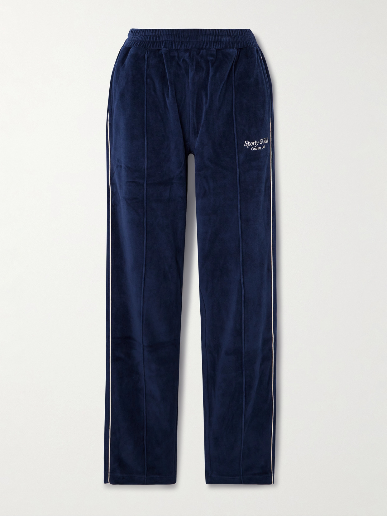 Shop Sporty And Rich Embroidered Cotton-velour Track Pants In Blue