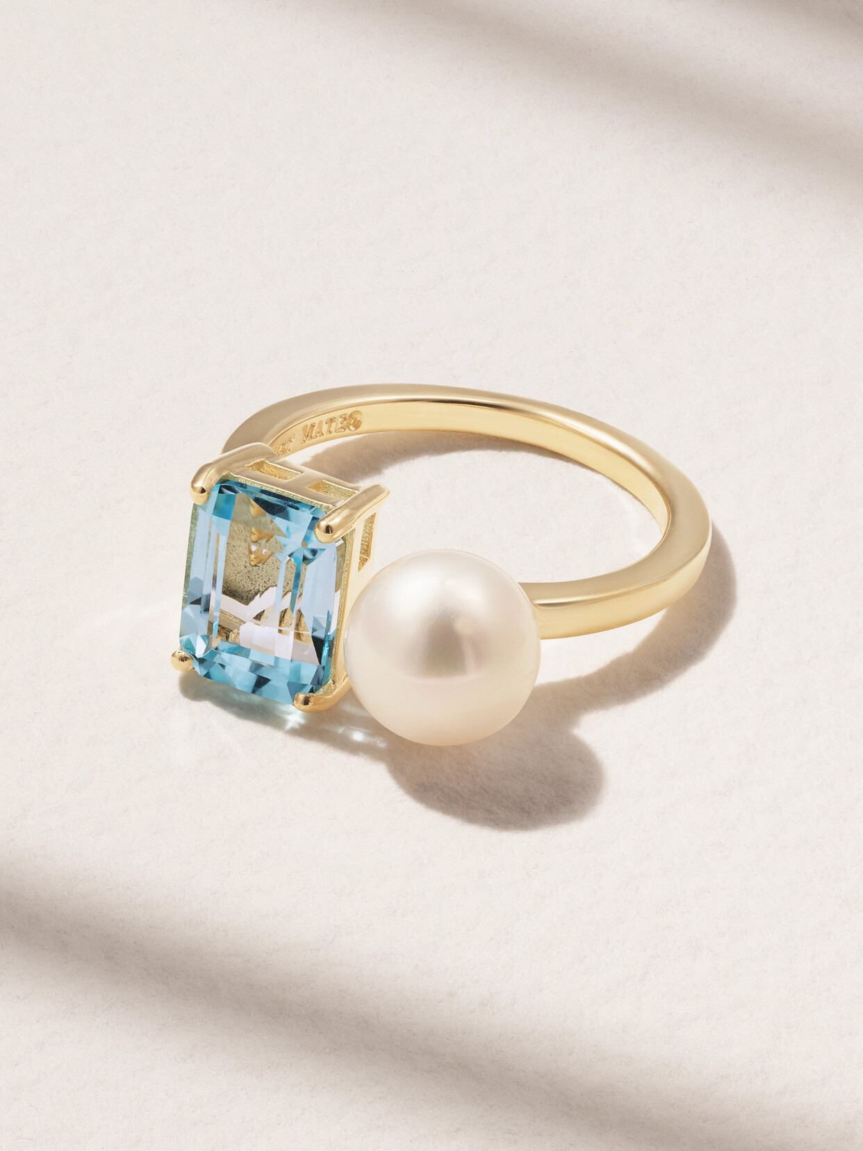 Mateo 14-karat Gold, Topaz And Pearl Ring In Blue