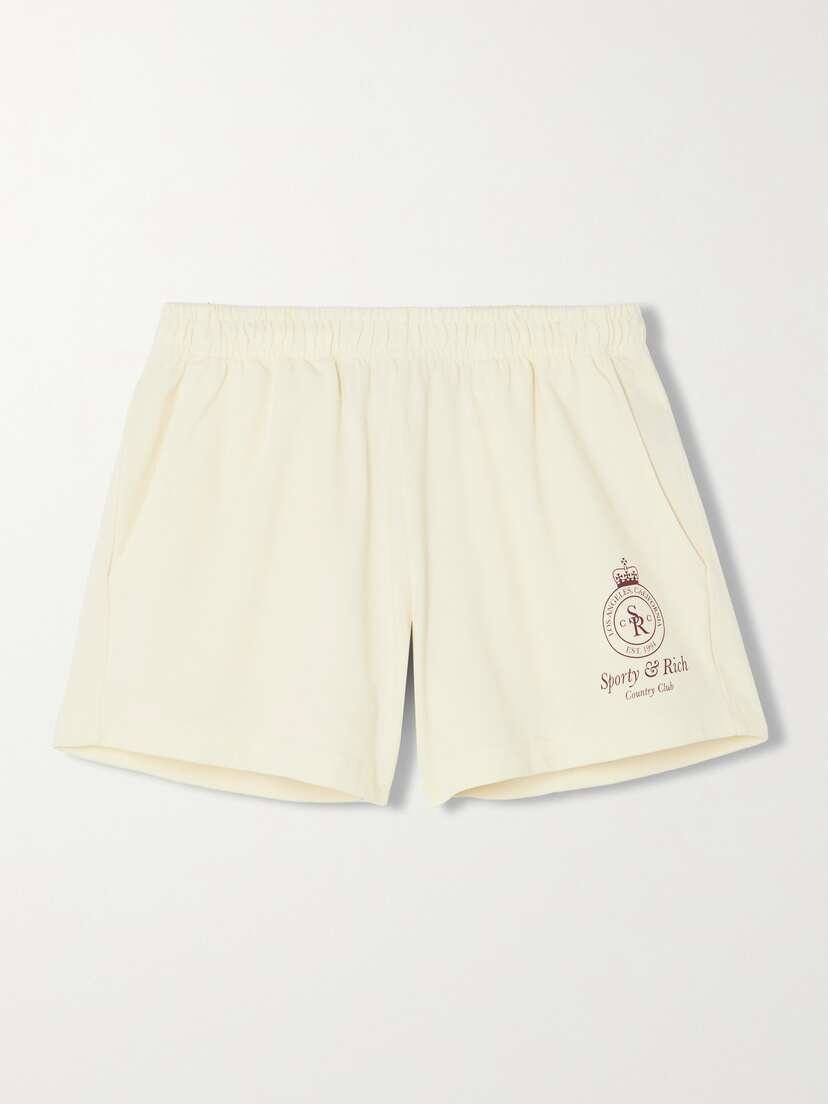 Sporty & Rich Crown Disco Printed Cotton-jersey Shorts