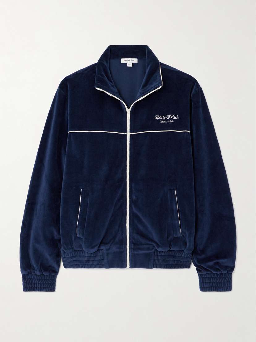 Sporty & Rich Script Embroidered Cotton-velour Track Jacket