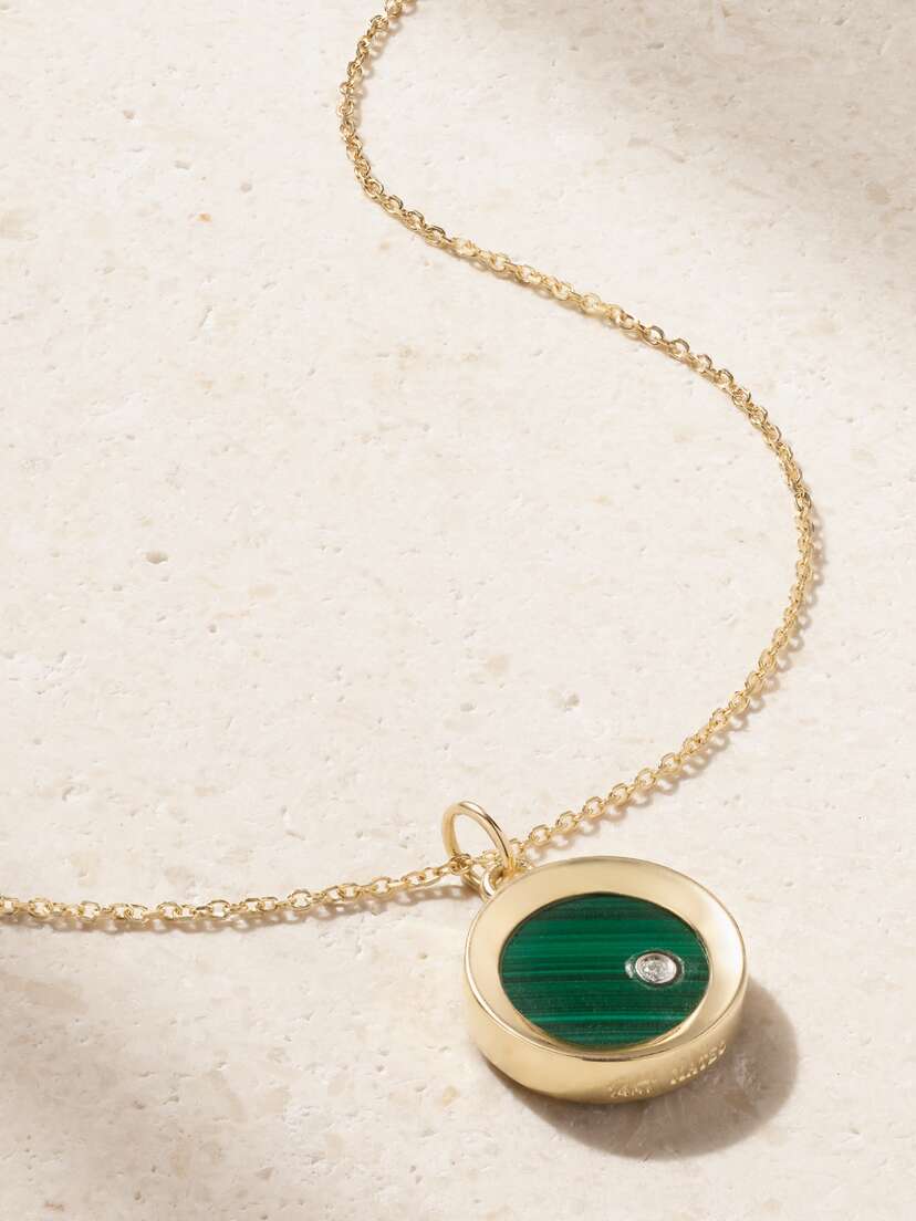 Mateo 14-karat Gold, Malachite And Diamond Necklace