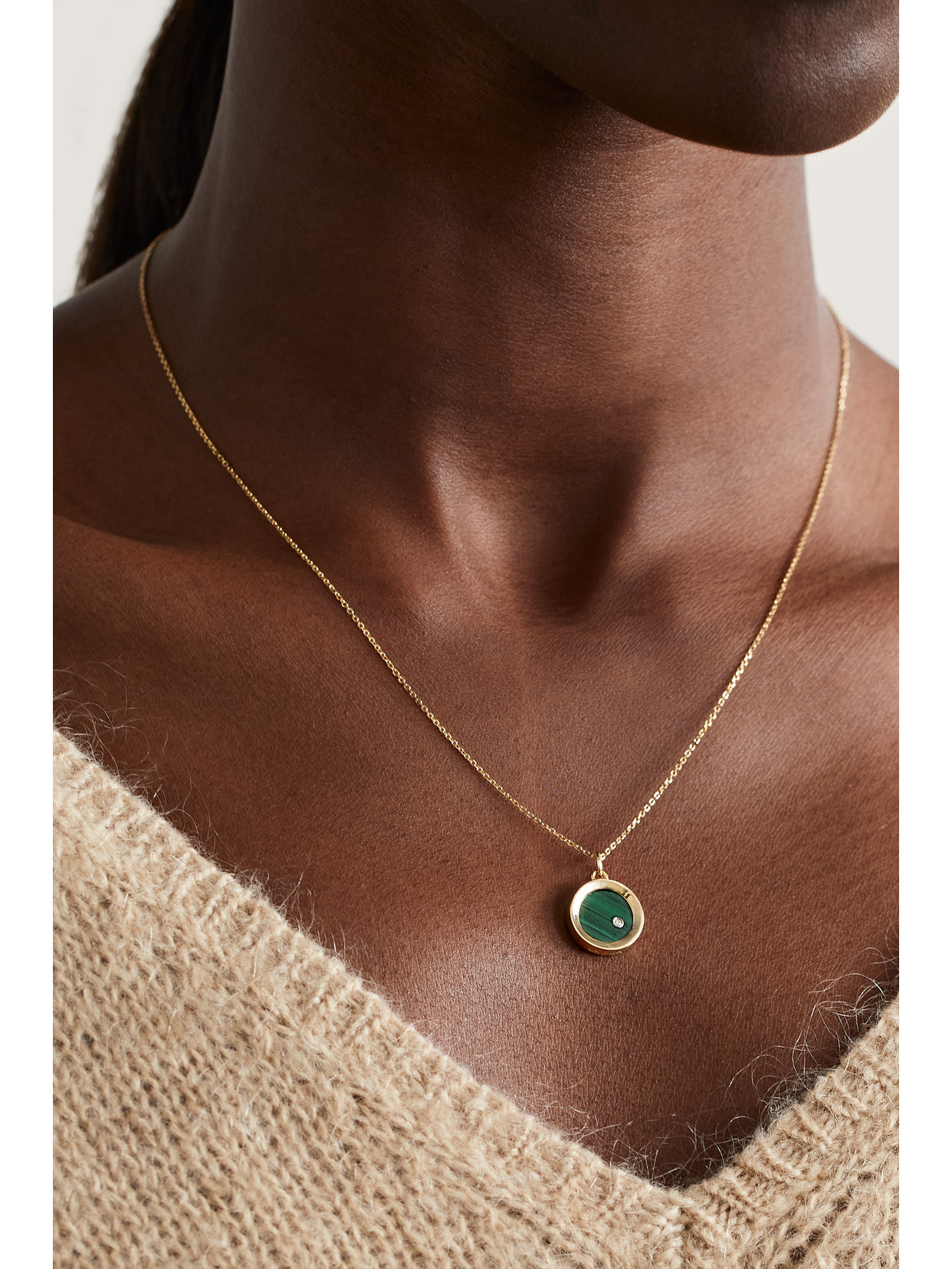 Shop Mateo 14-karat Gold, Malachite And Diamond Necklace In Green