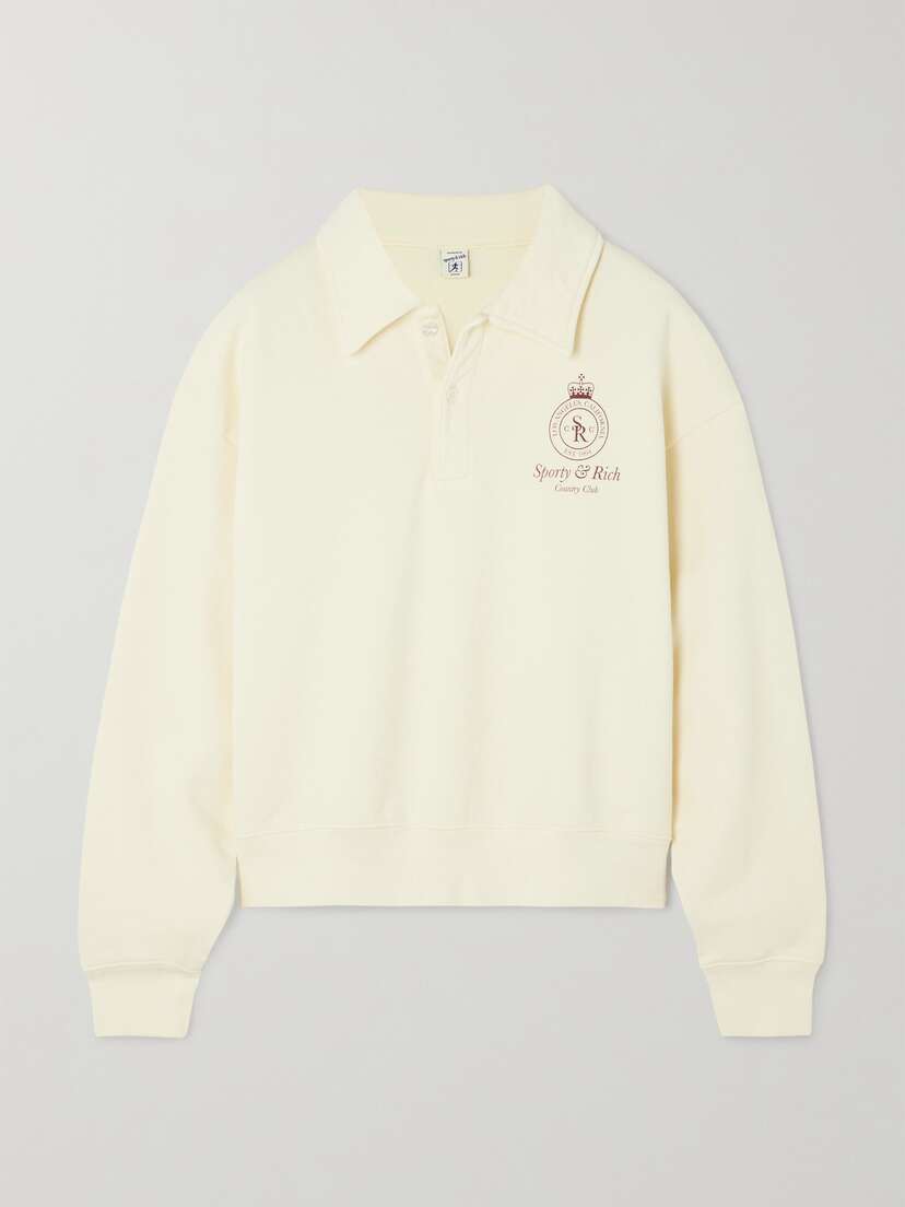 Sporty & Rich Crown Printed Cotton-jersey Polo Shirt