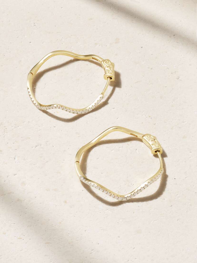 Mateo Wave 14-karat Gold Diamond Hoop Earrings