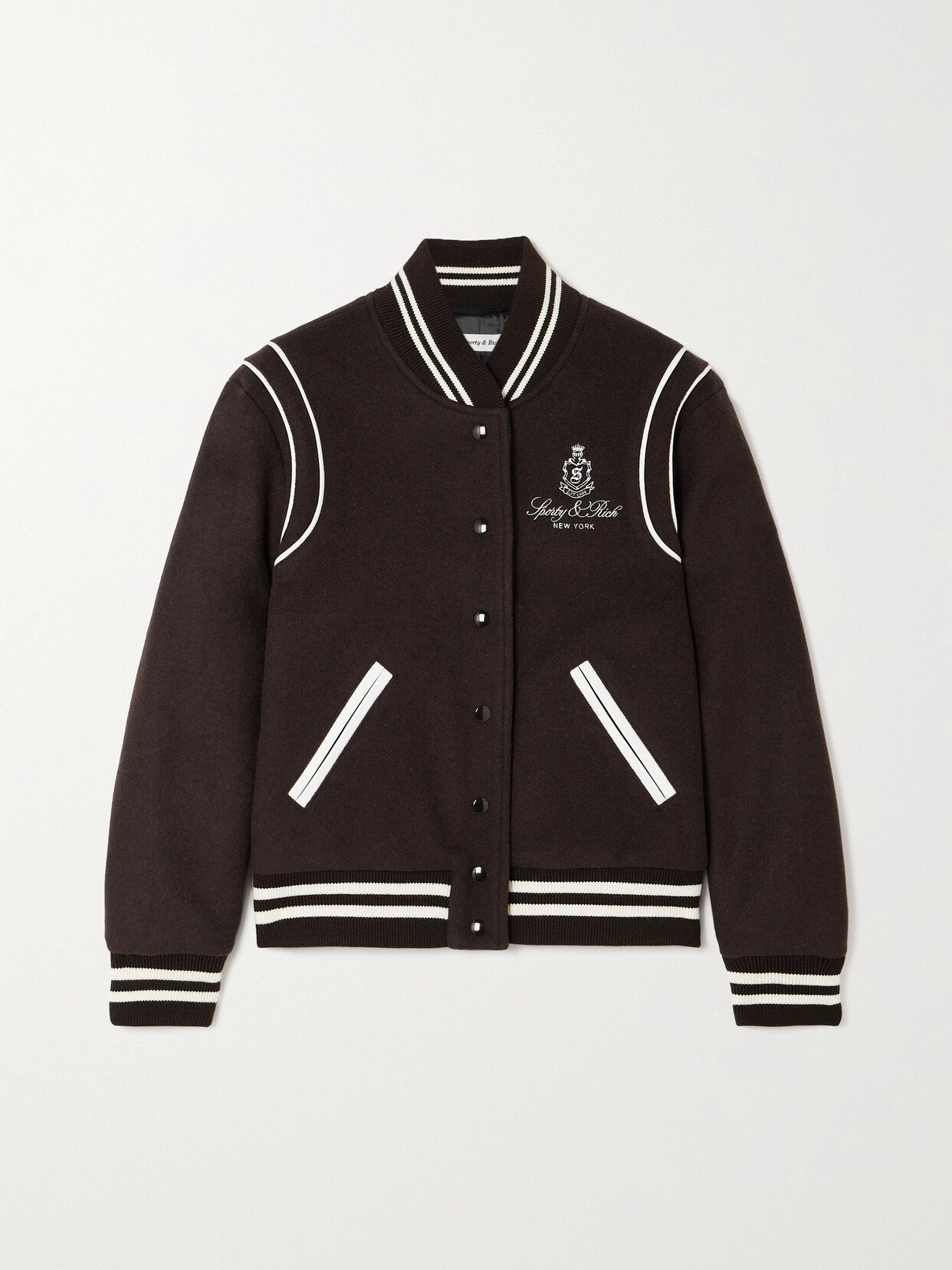 Sporty & Rich - Vendome Leather-trimmed Embroidered Wool Jacket - Black