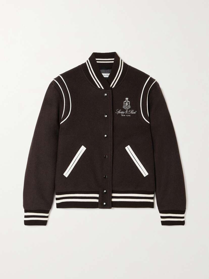 Sporty & Rich Vendome Leather-trimmed Embroidered Wool Jacket