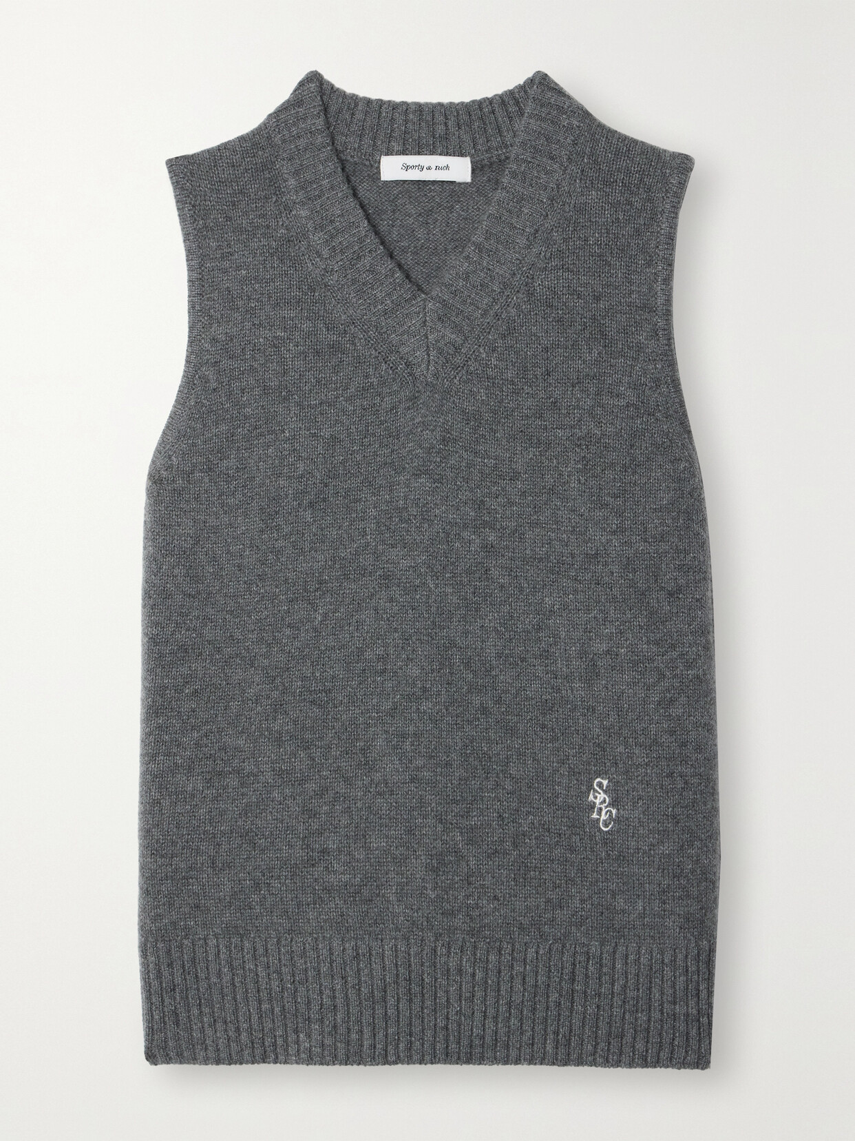 Sporty And Rich Brand-embroidered Relaxed-fit Cashmere Vest Top In Grey