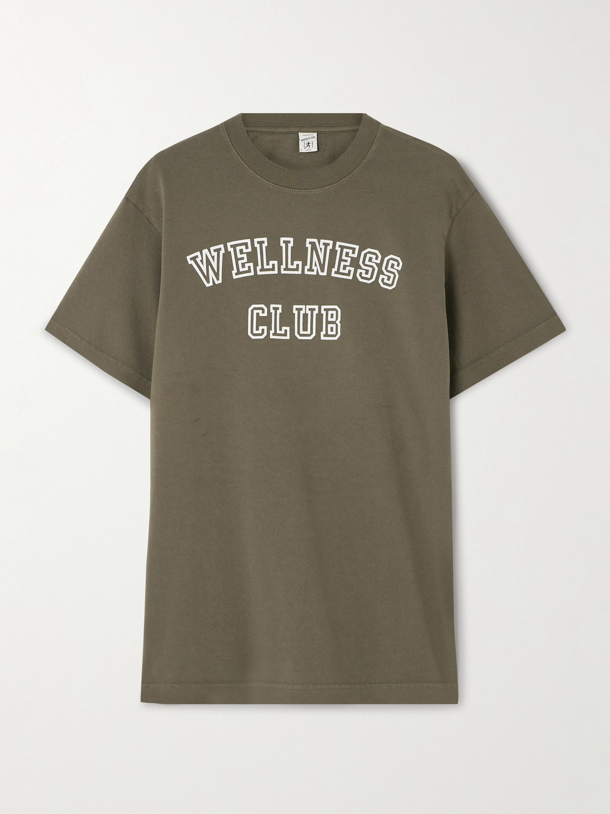 Sporty And Rich Wellness Club Flocked Cotton-jersey T-shirt In Green