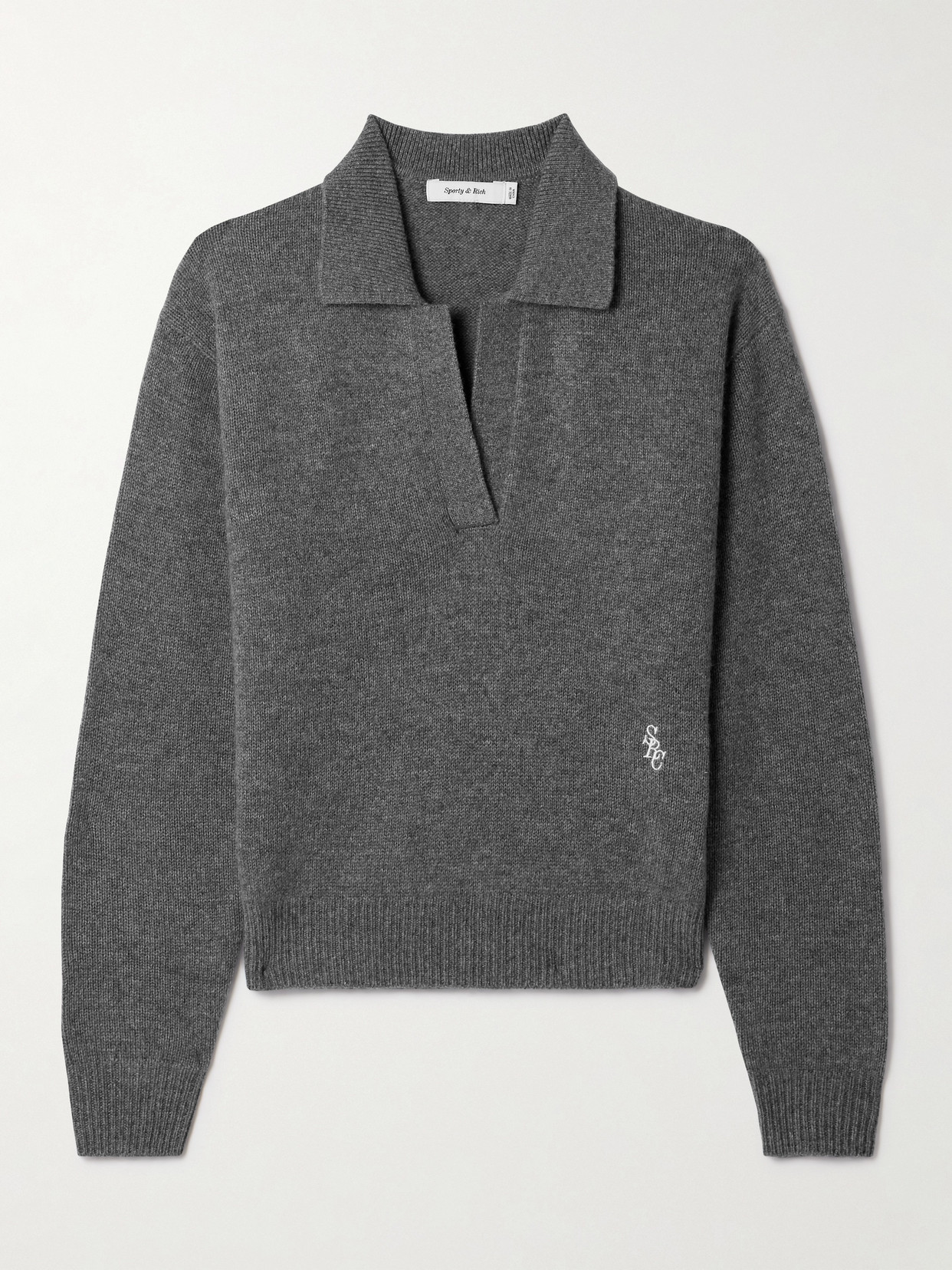 Sporty & Rich - Embroidered Cashmere Polo Sweater - Gray