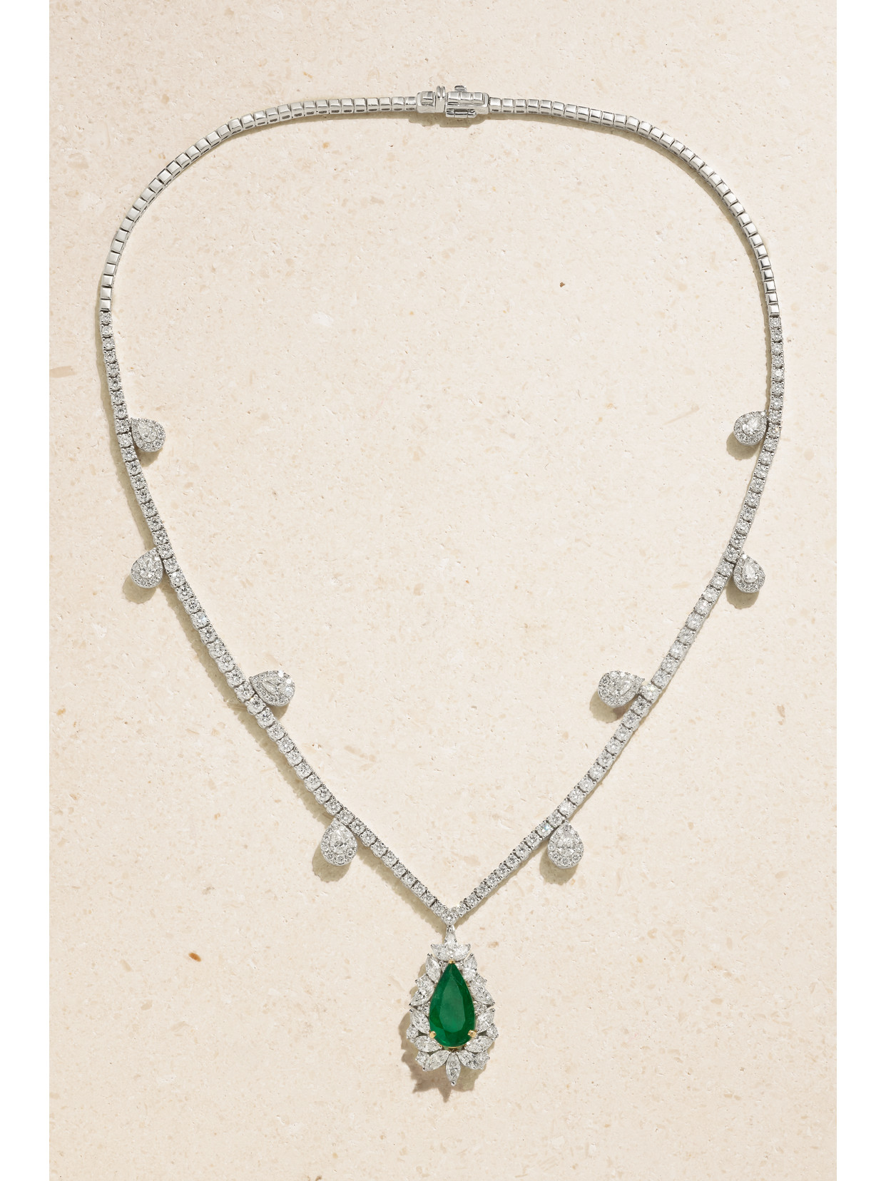 Yeprem 18-karat White Gold, Diamond And Emerald Necklace