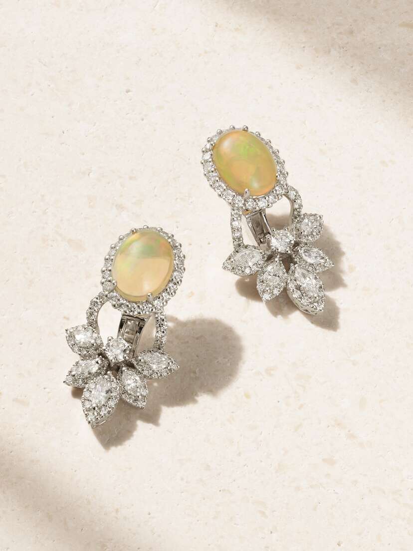 YEPREM 18-karat White Gold, Opal And Diamond Earrings