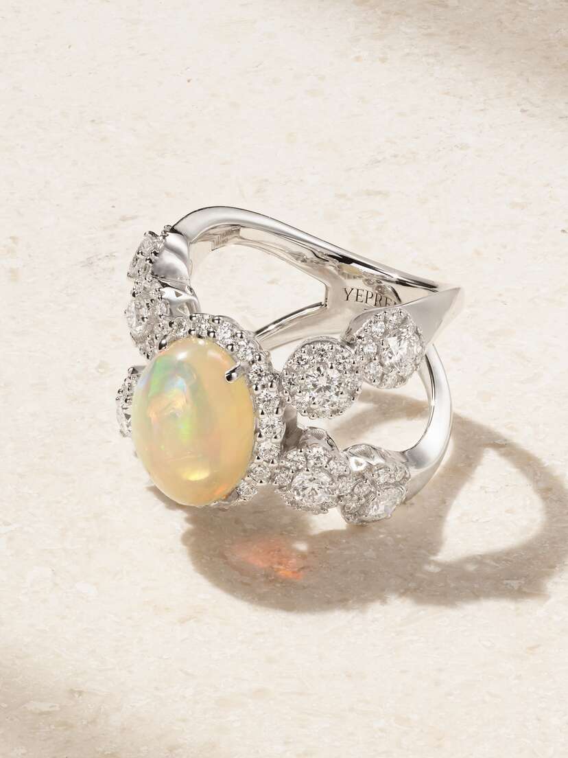 YEPREM 18-karat White Gold, Opal And Diamond Ring - 6 1/2
