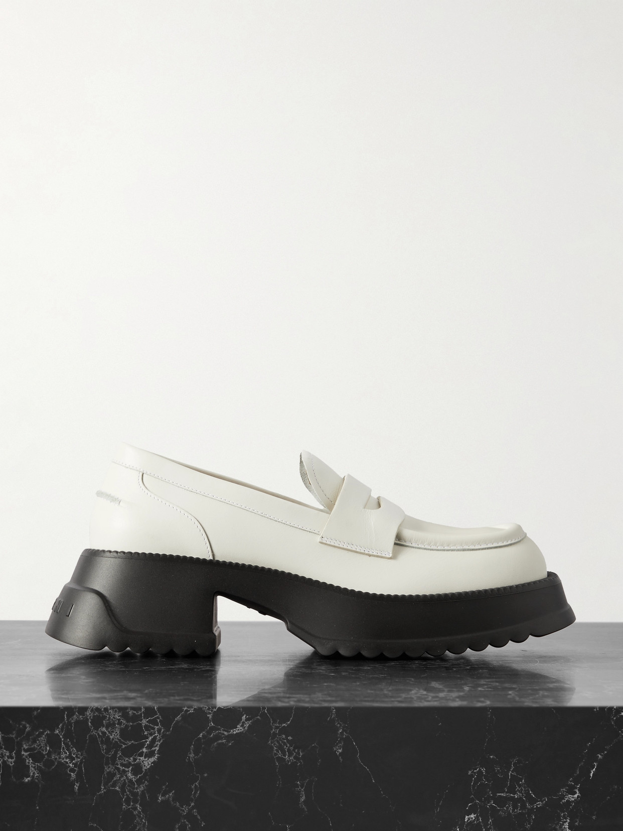 Shop Marni Exaggerated-sole Leather Loafers In White