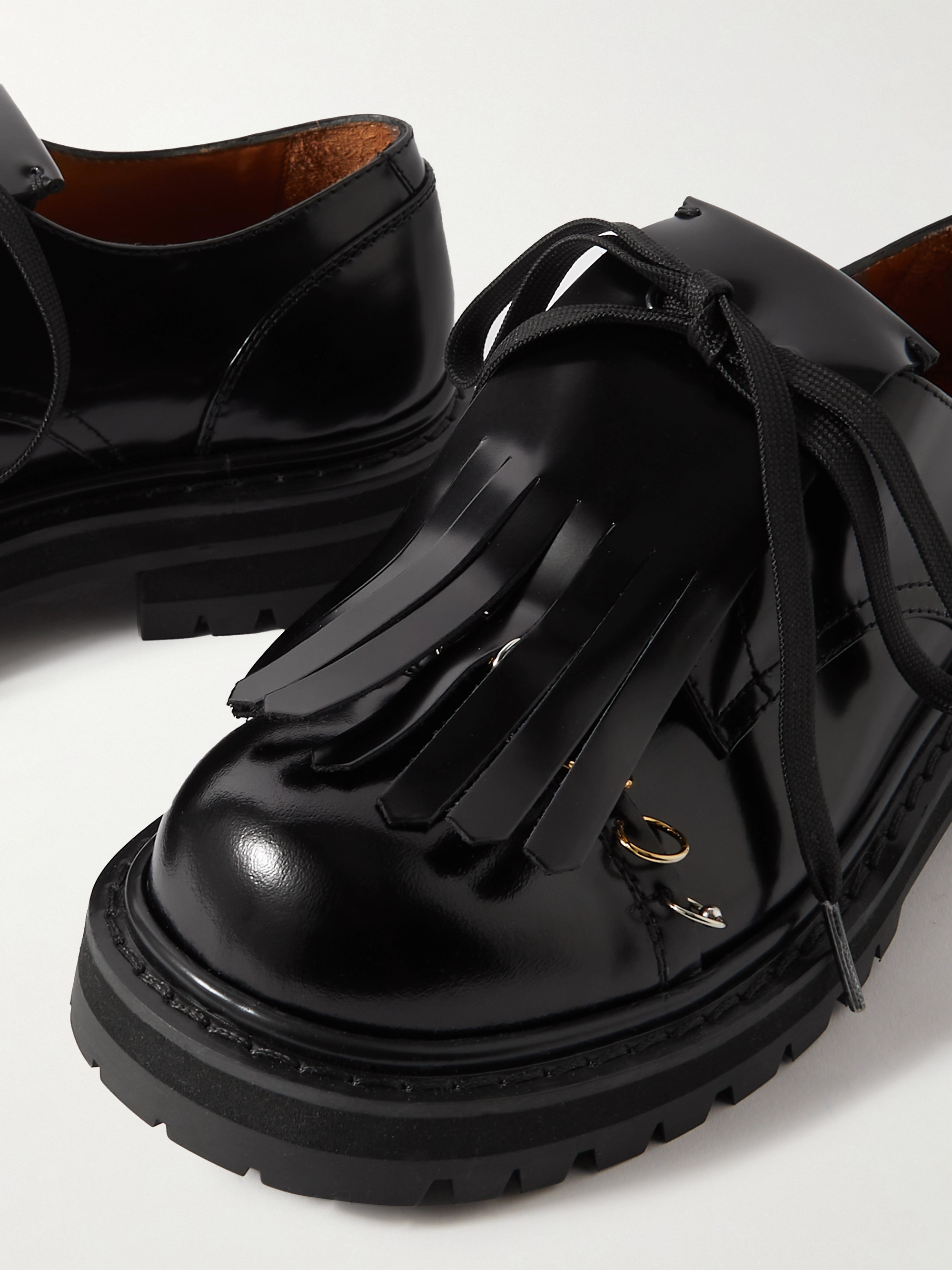 Marni - Dada embellished fringed glossed-leather Derby shoes | Plush