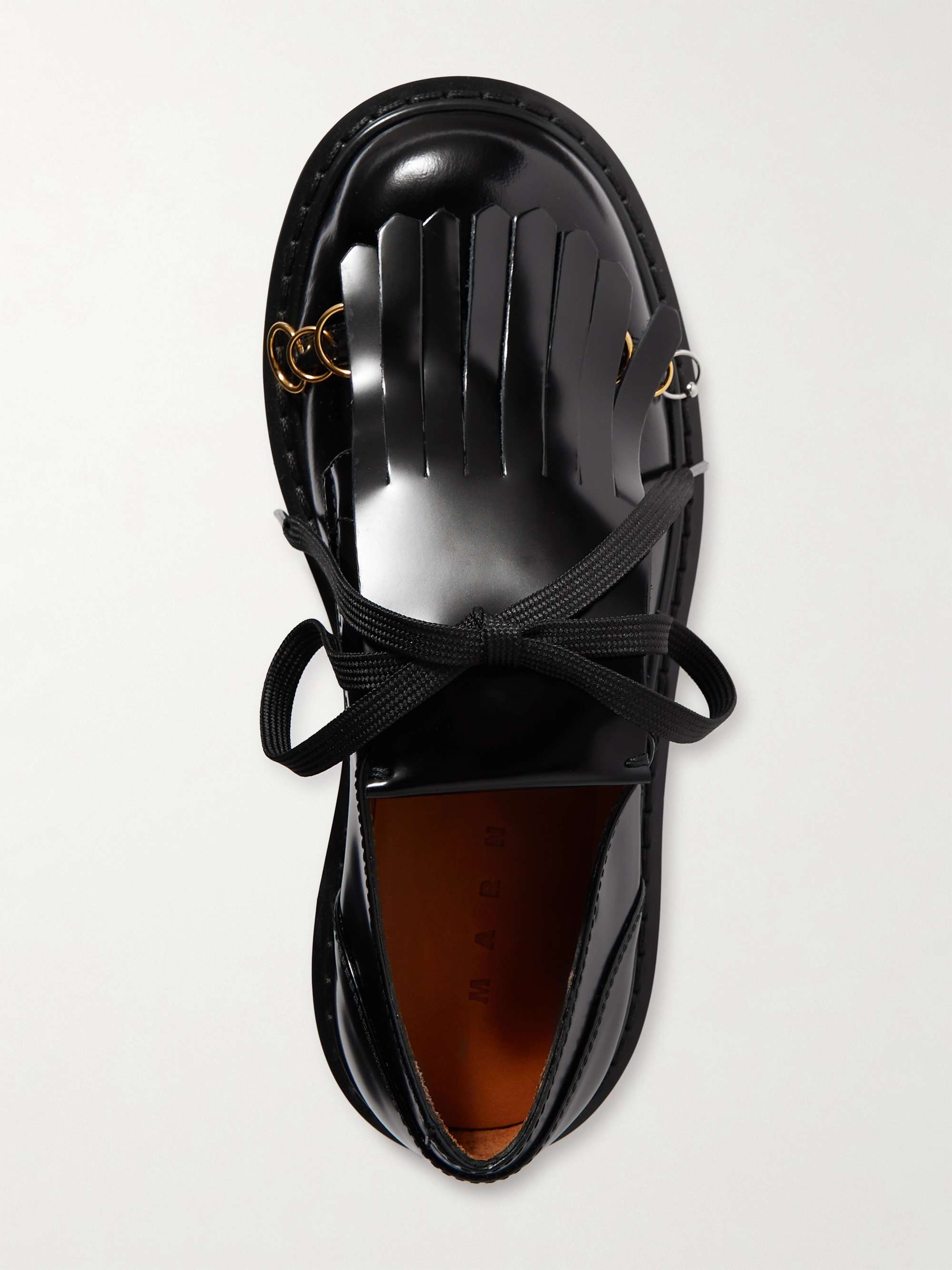MARNI Dada embellished fringed glossed-leather Derby shoes MARNI Dada embellished fringed glossed-leather Derby shoes