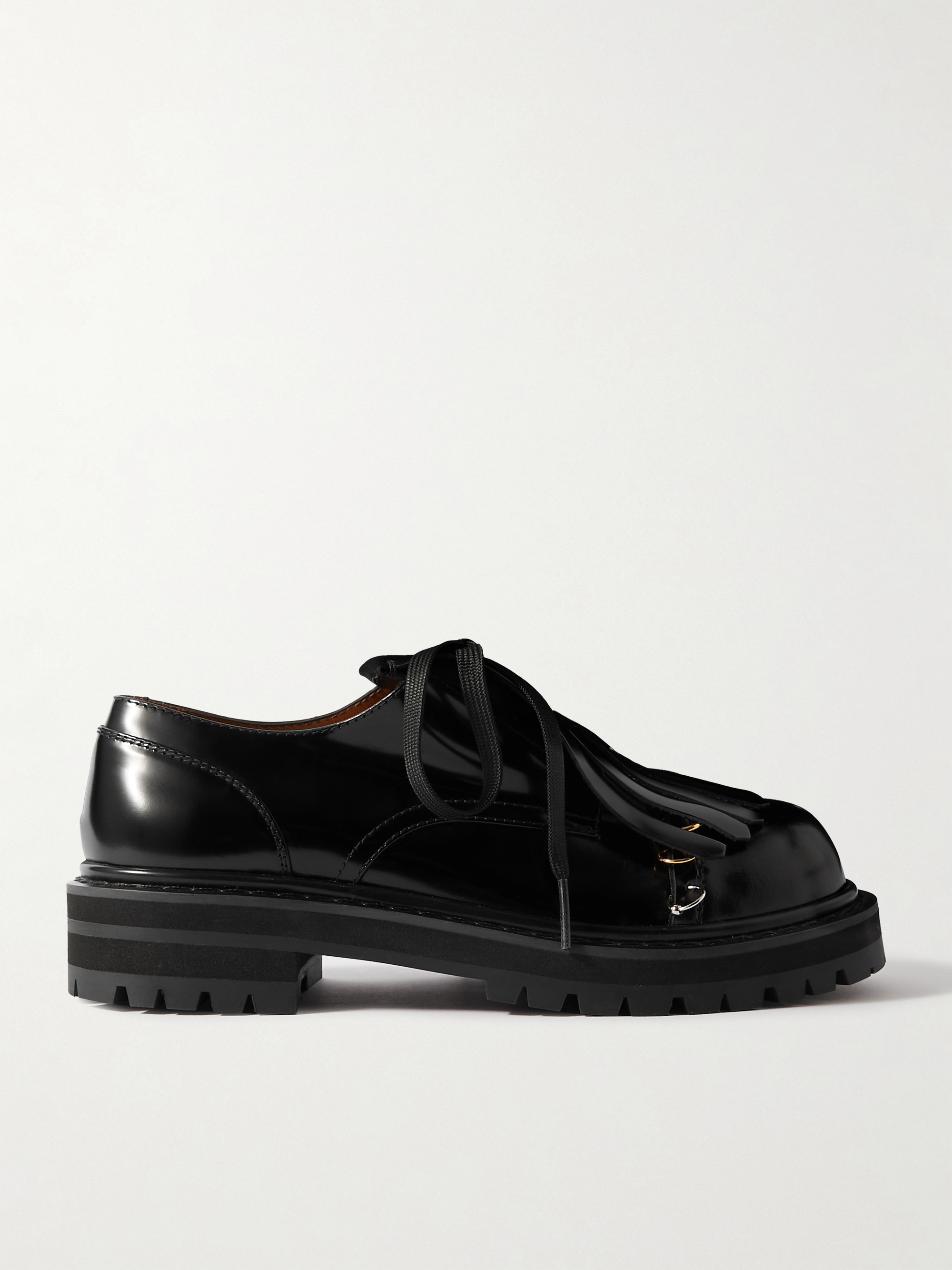 Marni - Dada embellished fringed glossed-leather Derby shoes | Plush