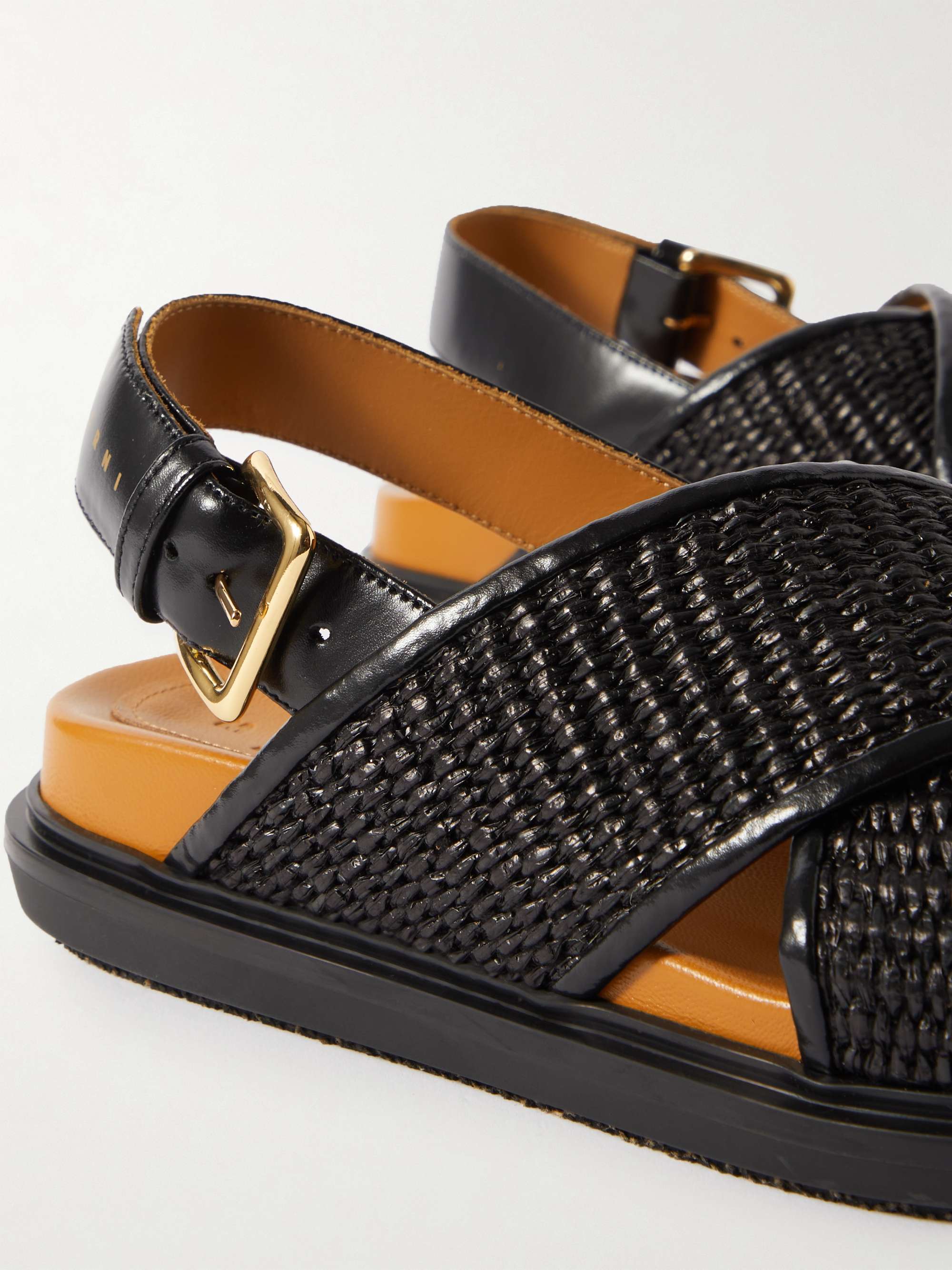 MARNI Fussbett raffia and leather slingback sandals | NET-A