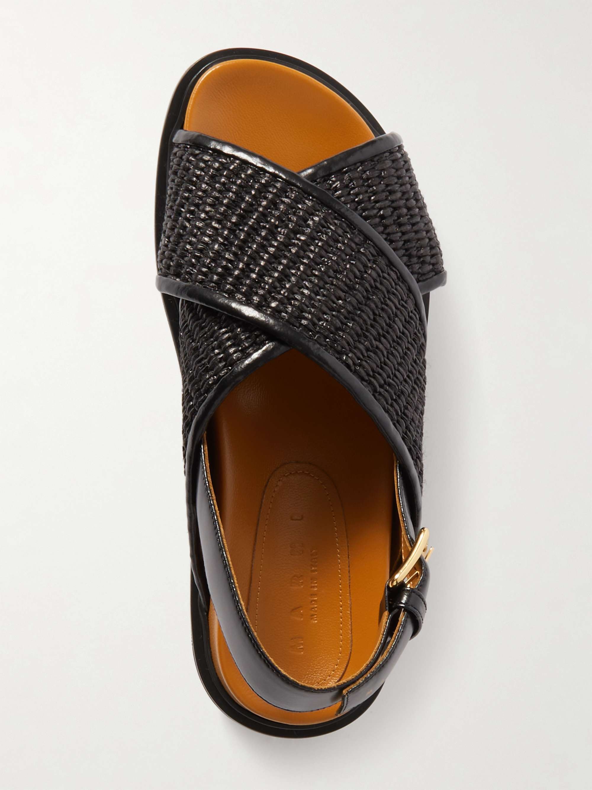 MARNI Fussbett raffia and leather slingback sandals | NET-A