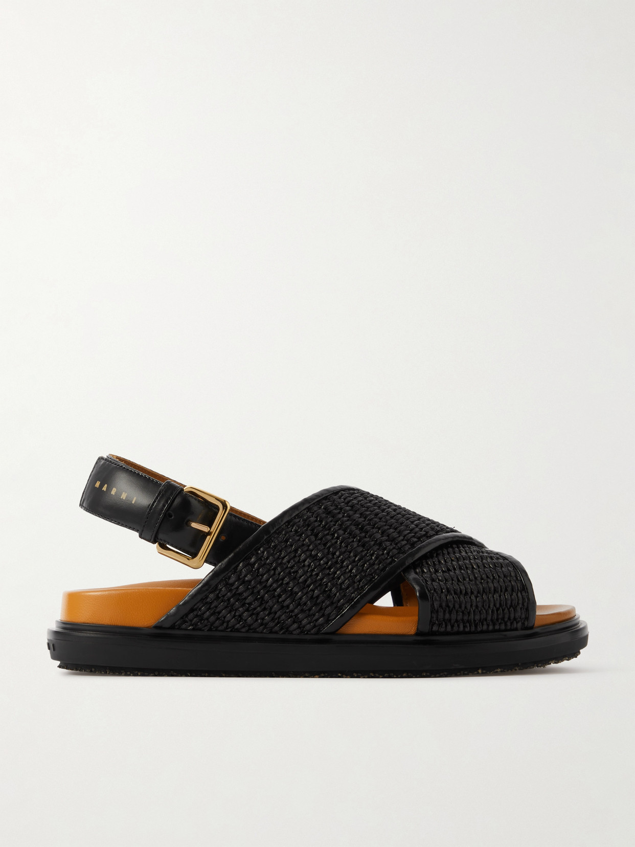 Shop Marni Fussbett Raffia And Leather Slingback Sandals In Black