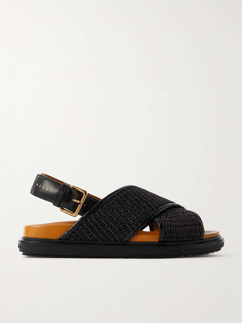 Marni Fussbett Raffia And Leather Slingback Sandals