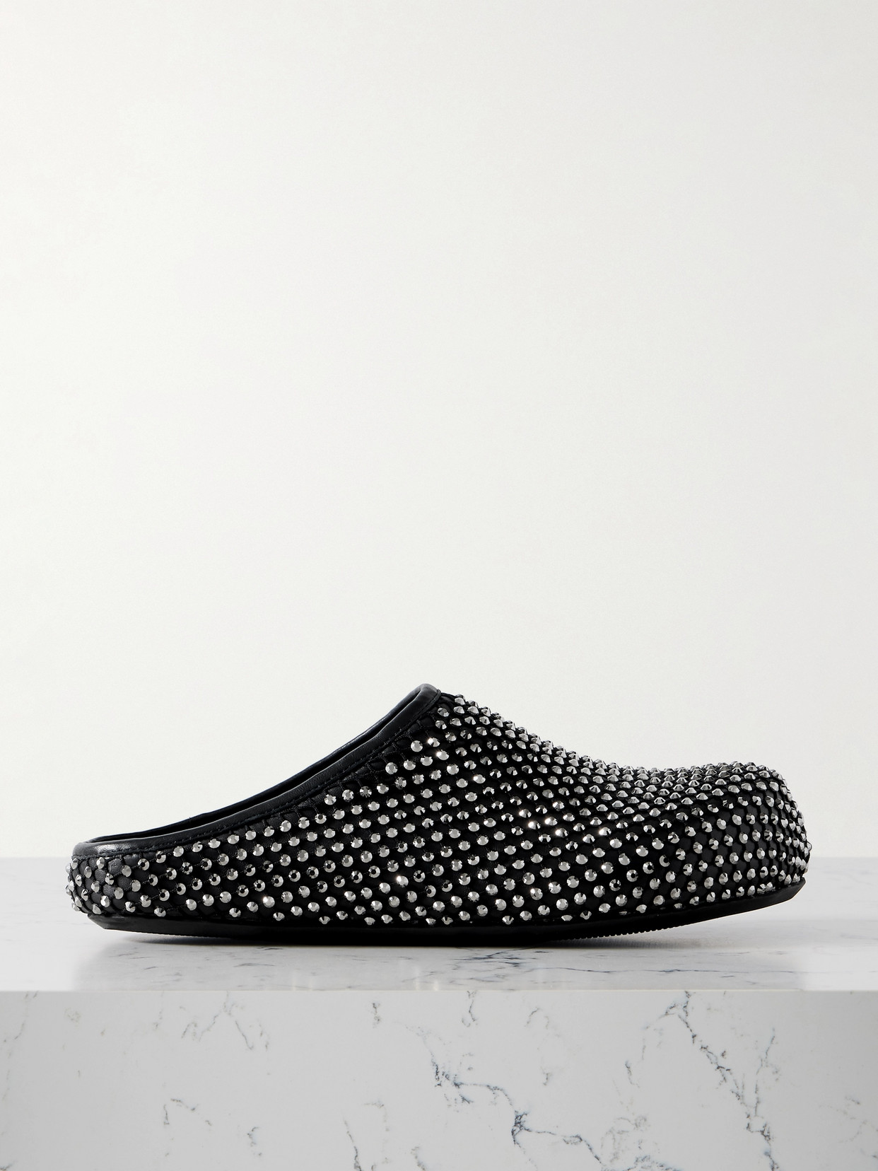 Shop Marni Fussbett Sabot Leather And Crystal-embellished Mesh Clogs In Black