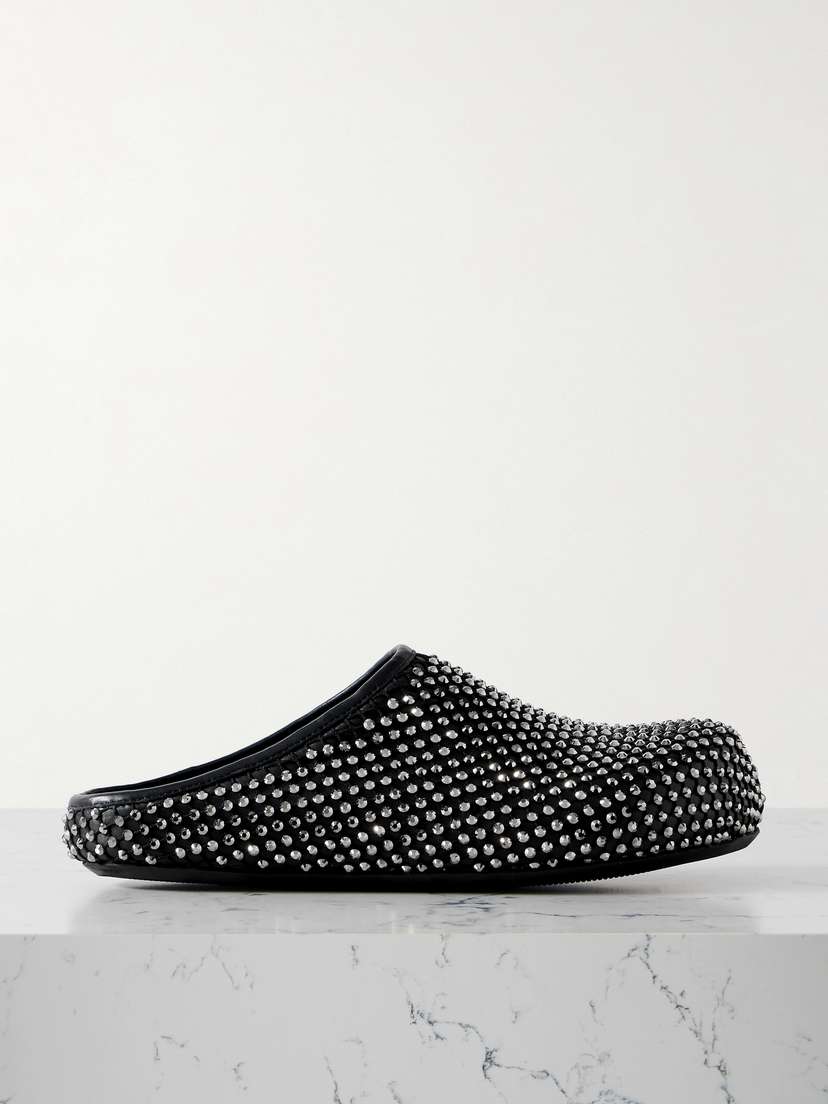 Marni Fussbett Sabot Leather And Crystal-embellished Mesh Clogs