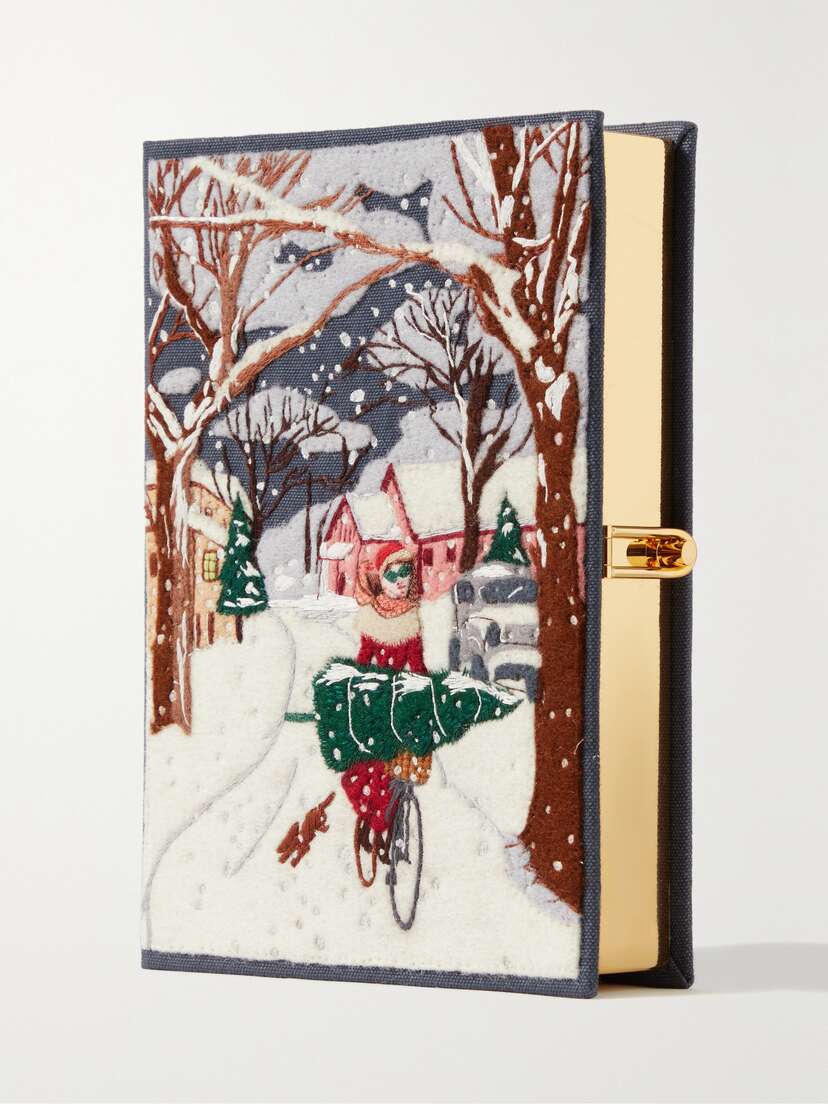 Olympia Le-Tan Christmas Is Coming Embroidered Appliquéd Canvas Clutch