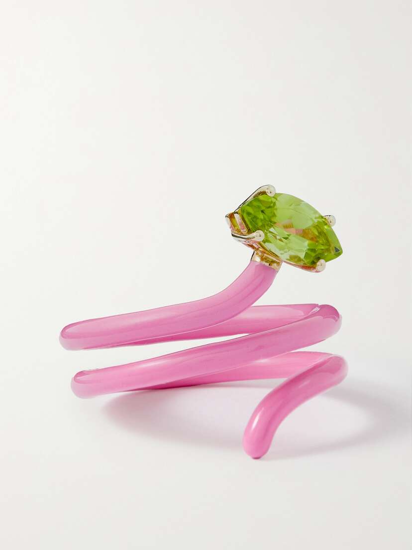 Bea Bongiasca Long Vine 9-karat Gold, Sterling Silver, Peridot And Enamel Ring
