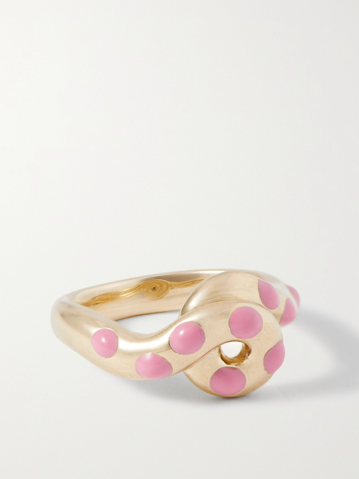 Shop Bea Bongiasca Chunky Wave 9-karat Gold And Enamel Ring In Pink