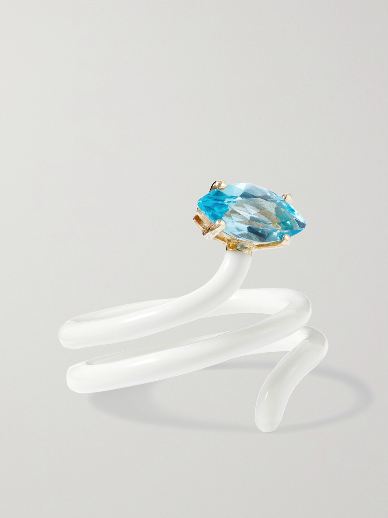 Bea Bongiasca Long Vine 9-karat Gold, Sterling Silver, Topaz And Enamel Ring - White