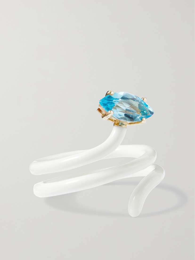 Bea Bongiasca Long Vine 9-karat Gold, Sterling Silver, Topaz And Enamel Ring