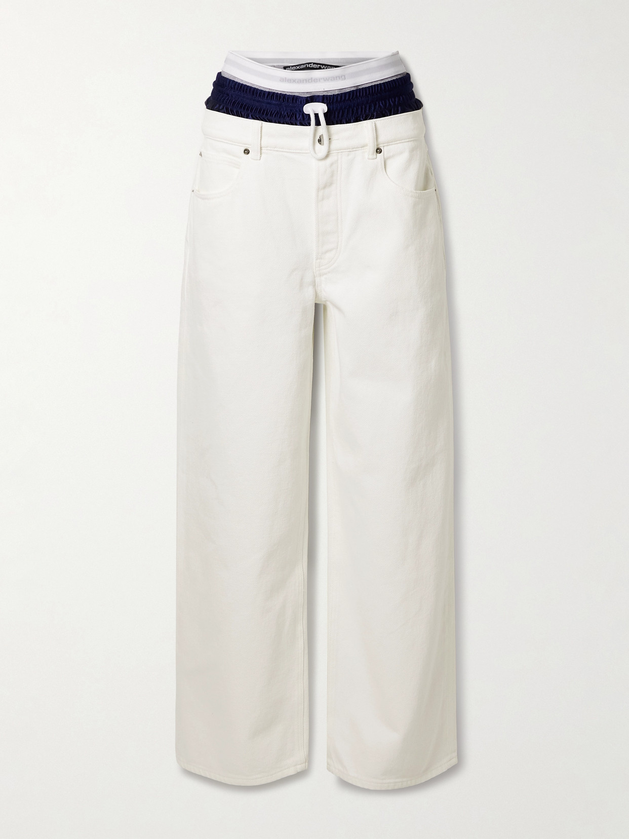 Alexander Wang - Layered Jersey-trimmed High-rise Wide-leg Jeans - Off-white