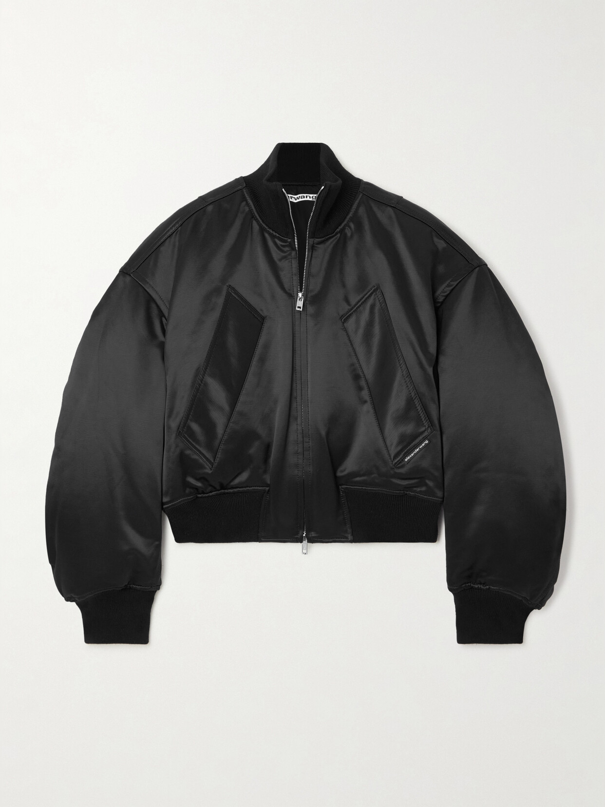 Shop Alexander Wang Cropped Padded Cotton-blend Satin Bomber Jacket In Black