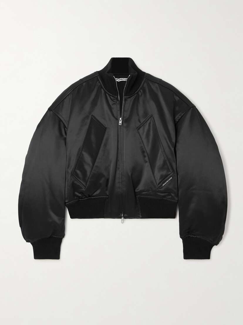 Alexander Wang Cropped Padded Cotton-blend Satin Bomber Jacket