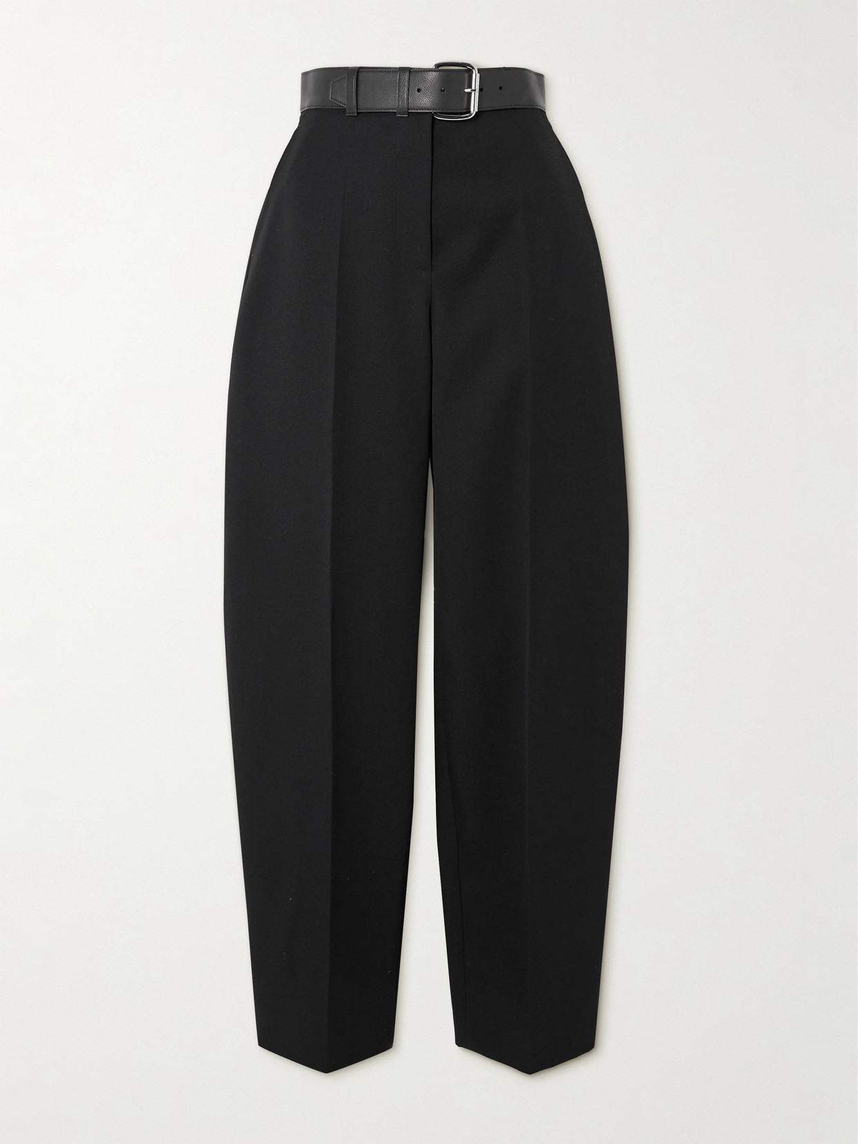 Shop Alexander Wang Belted Pleated Wool Tapered Pants In Black